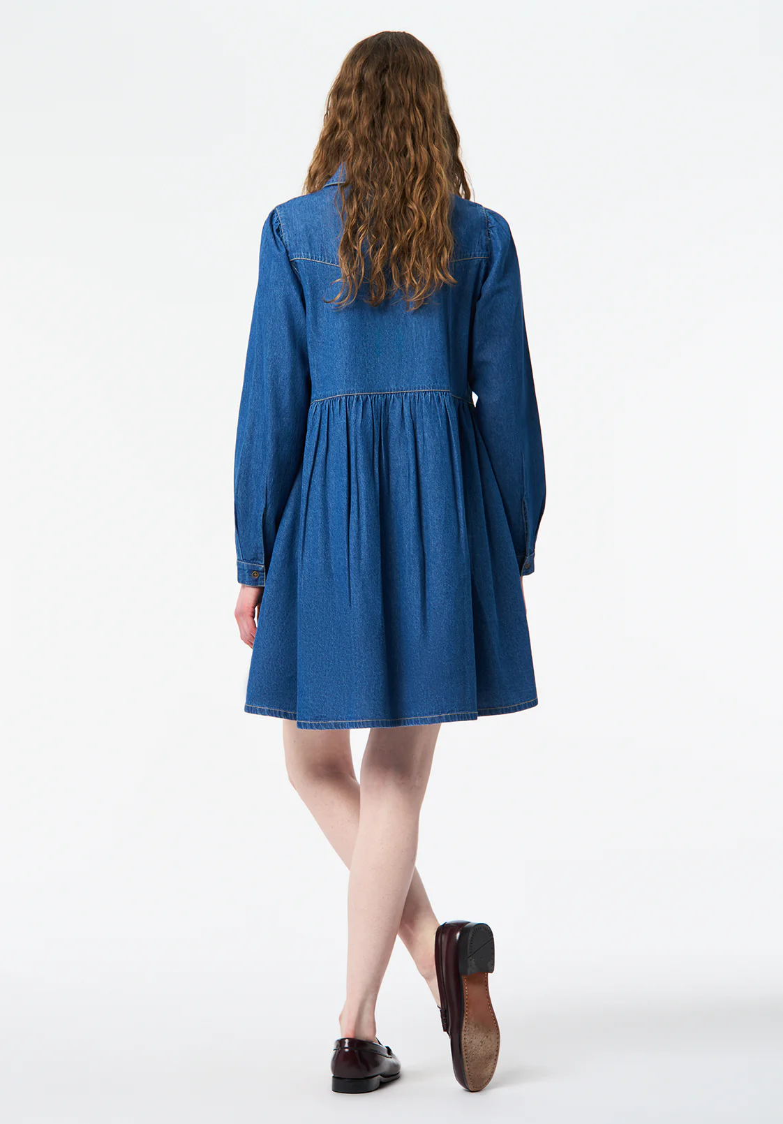 Gracelynn Denim Shirt Dress with Gathered Skirt, True Blue - WD0110 - Image 3