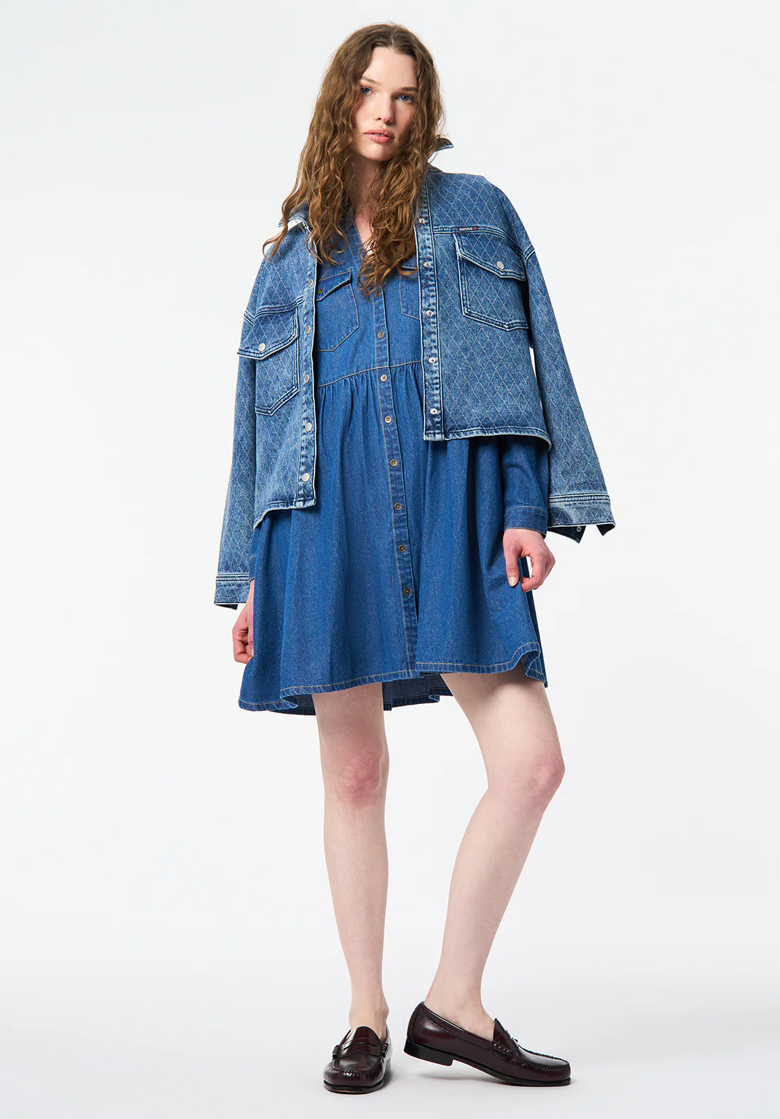 Gracelynn Denim Shirt Dress with Gathered Skirt, True Blue - WD0110 - Image 4