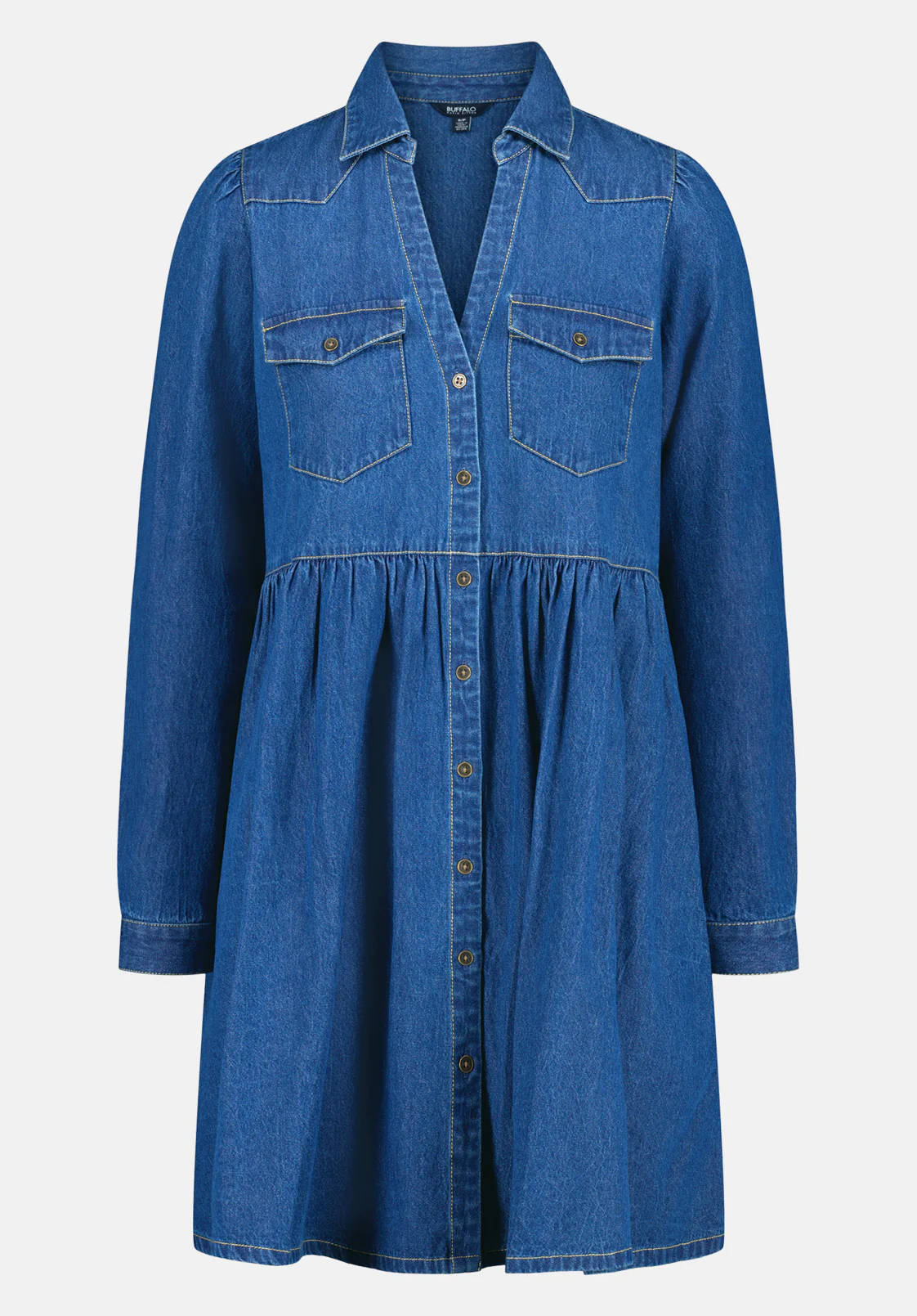Gracelynn Denim Shirt Dress with Gathered Skirt, True Blue - WD0110 - Image 5