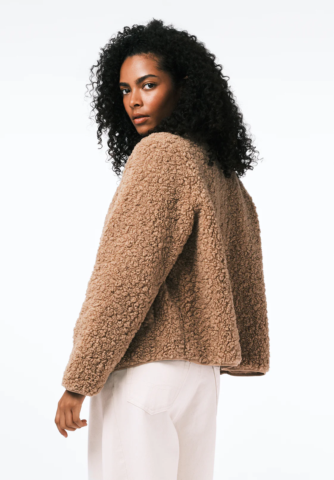 Gwynne Women's Plush Faux-Shearling Teddy Zip Jacket, Biscotti - JK0058 - Image 3