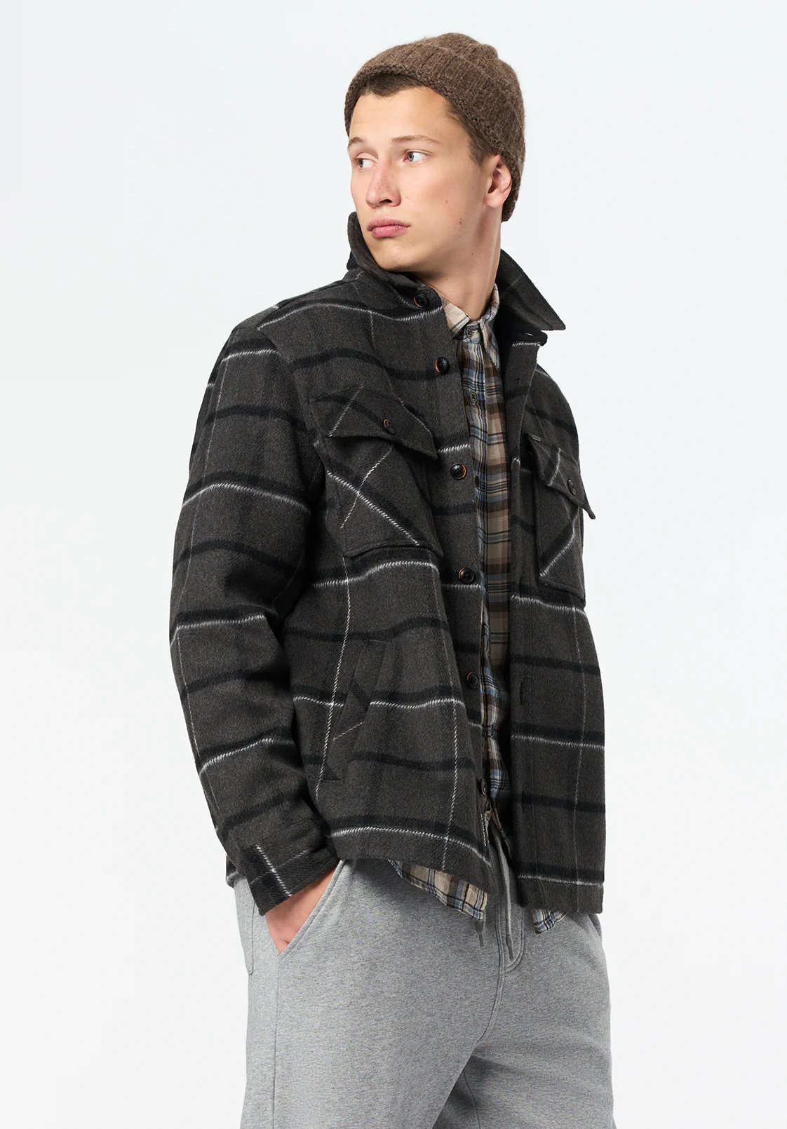 Jace Men's Plaid Shacket, Charcoal - BM24723 - Image 3