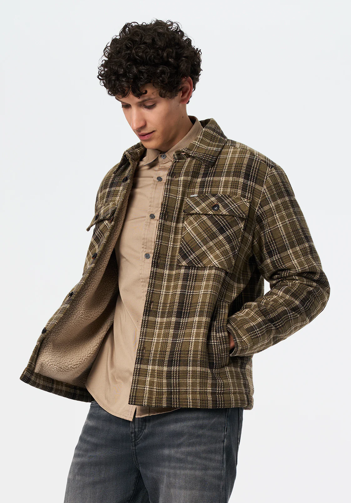 Jaceko Men's Sherpa-Lined Plaid Shirt Jacket, Fern - BM24745 - Image 3