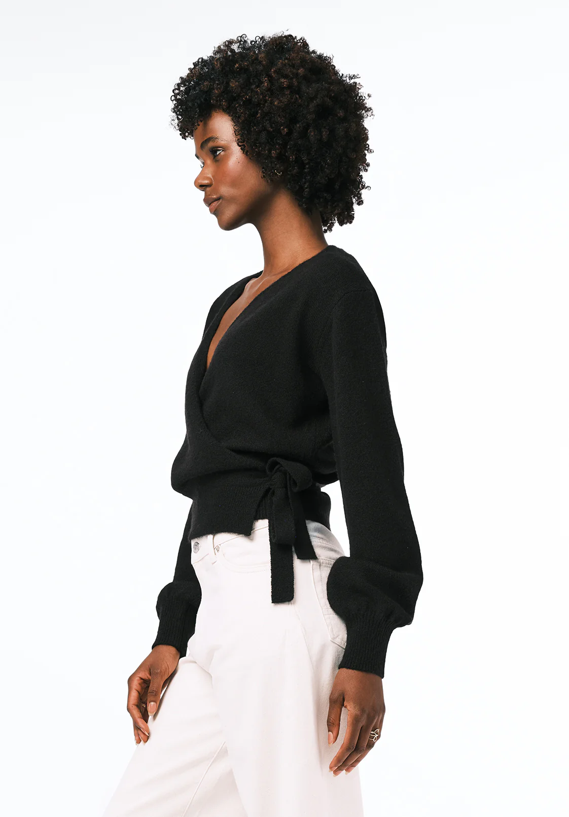 Jadis Women's Textured Knit Wrap Sweater with Side Tie, Black - SW0099 - Image 3