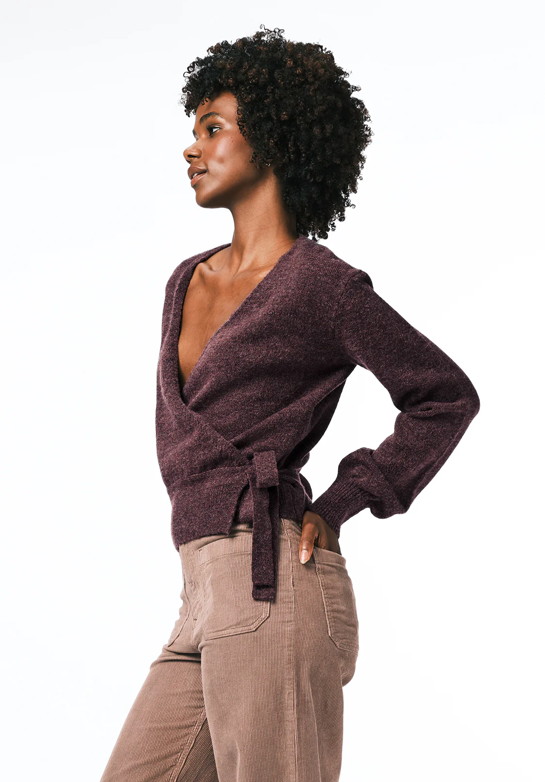 Jadis Women's Textured Knit Wrap Sweater with Side Tie, Fig - SW0099 - Image 3