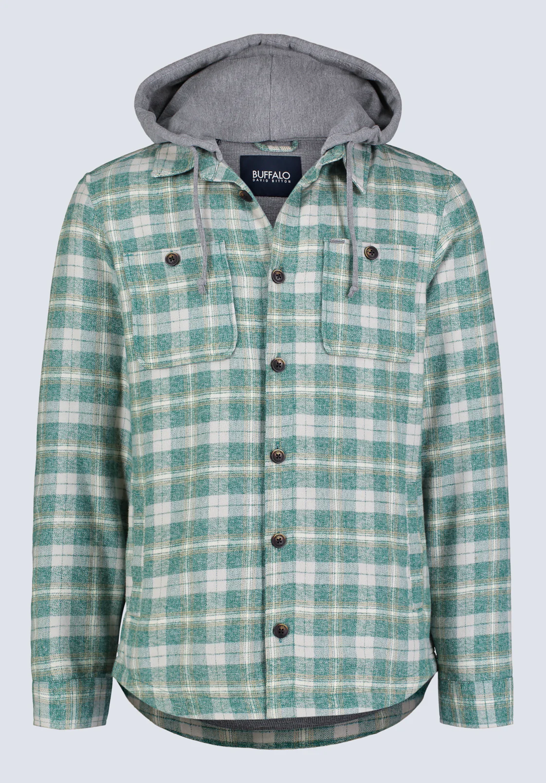 Jakeim Men's Plaid Hooded Shacket, Grey & Green - BM24443 - Image 5