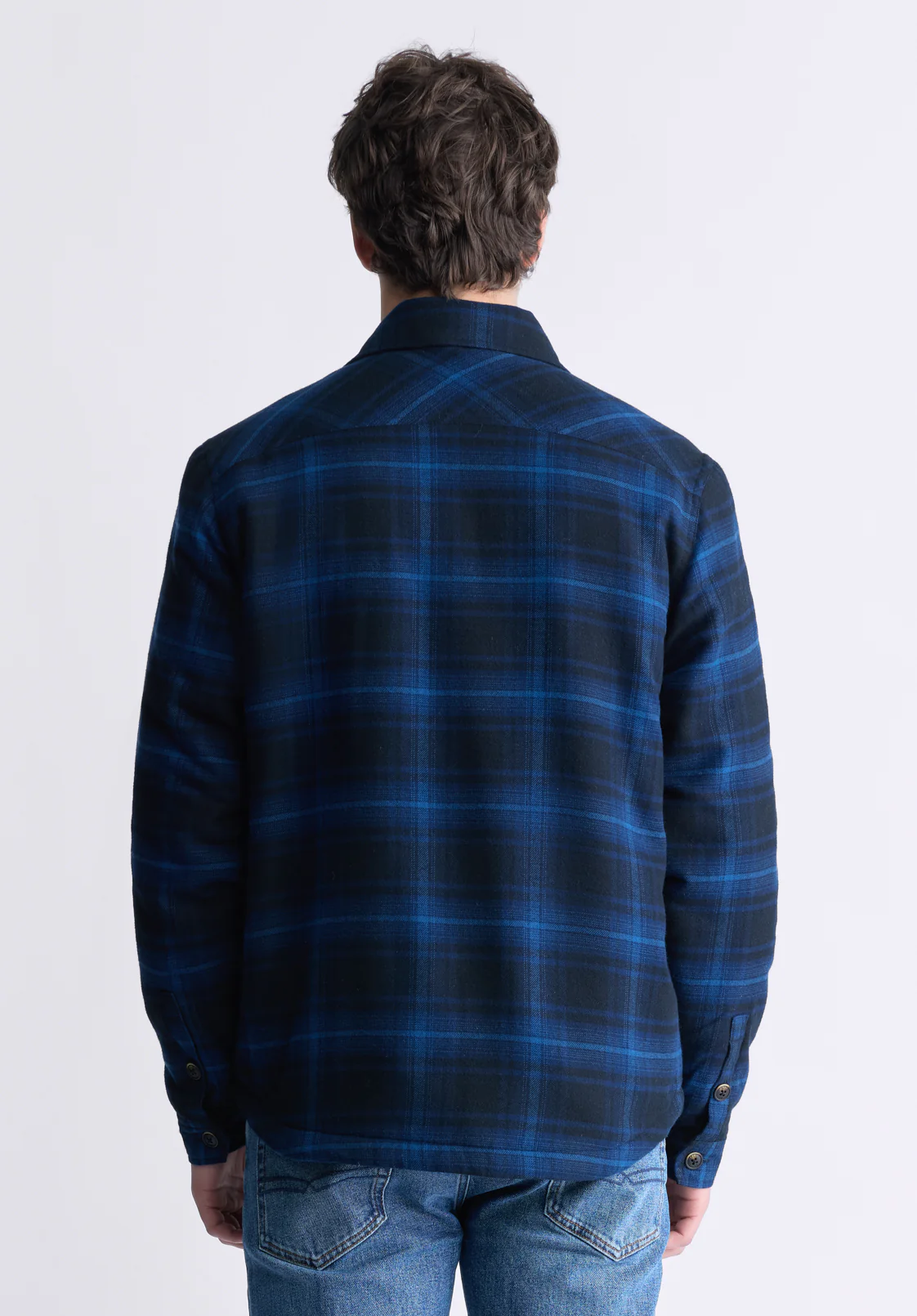 Jalika Men's Plaid Shacket with Sherpa Lining, Black & Navy - BM24447 - Image 4