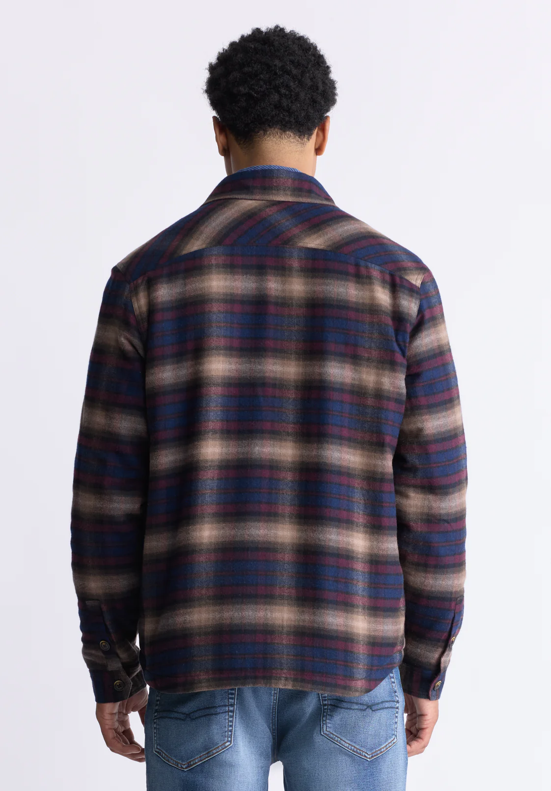 Jalika Men's Plaid Shacket with Sherpa Lining, Whale & Beige - BM24447 - Image 5
