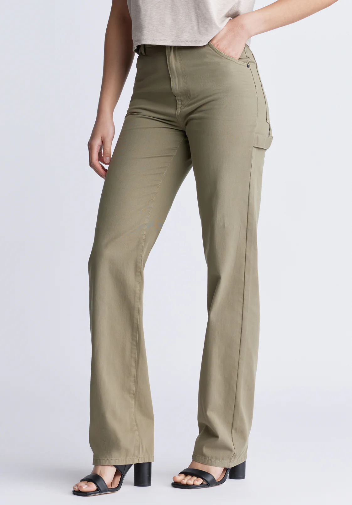 Super High-Rise Loose Straight Jane Women's Pants, Olive Green - BL15966 - Image 3