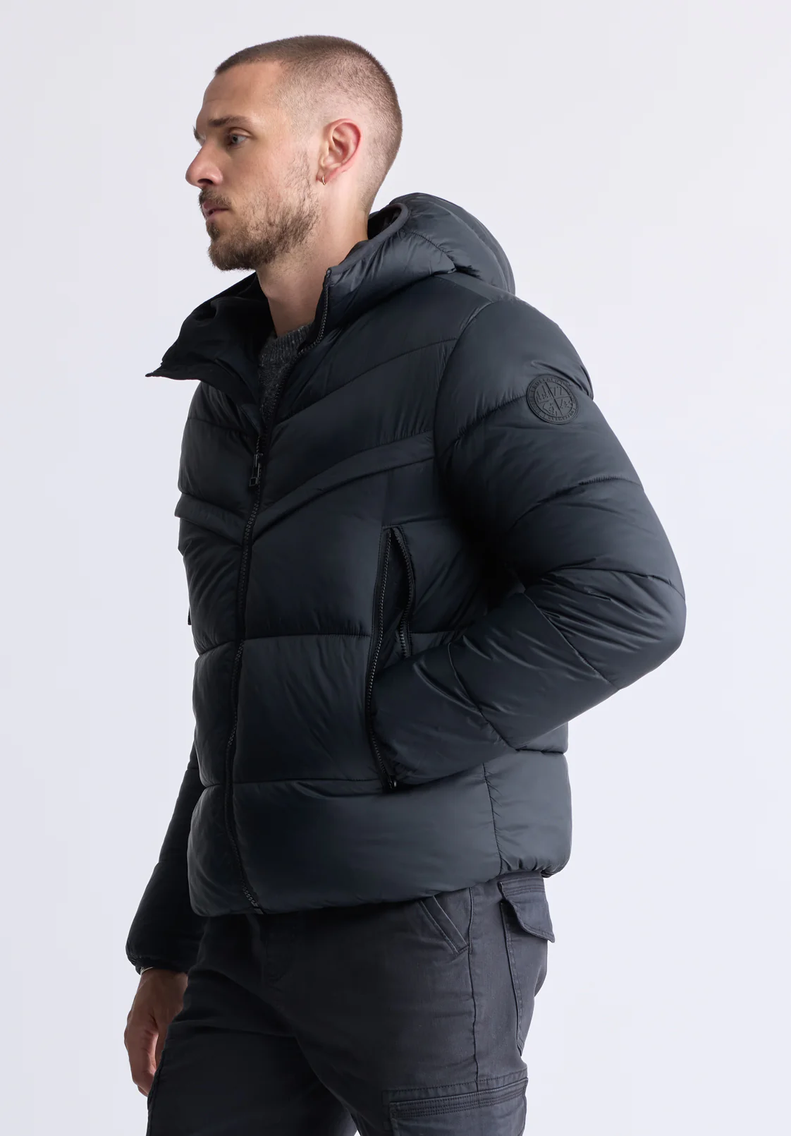 Jerome Black Men's Hooded Puffer Jacket - OBMEF006 - Image 3