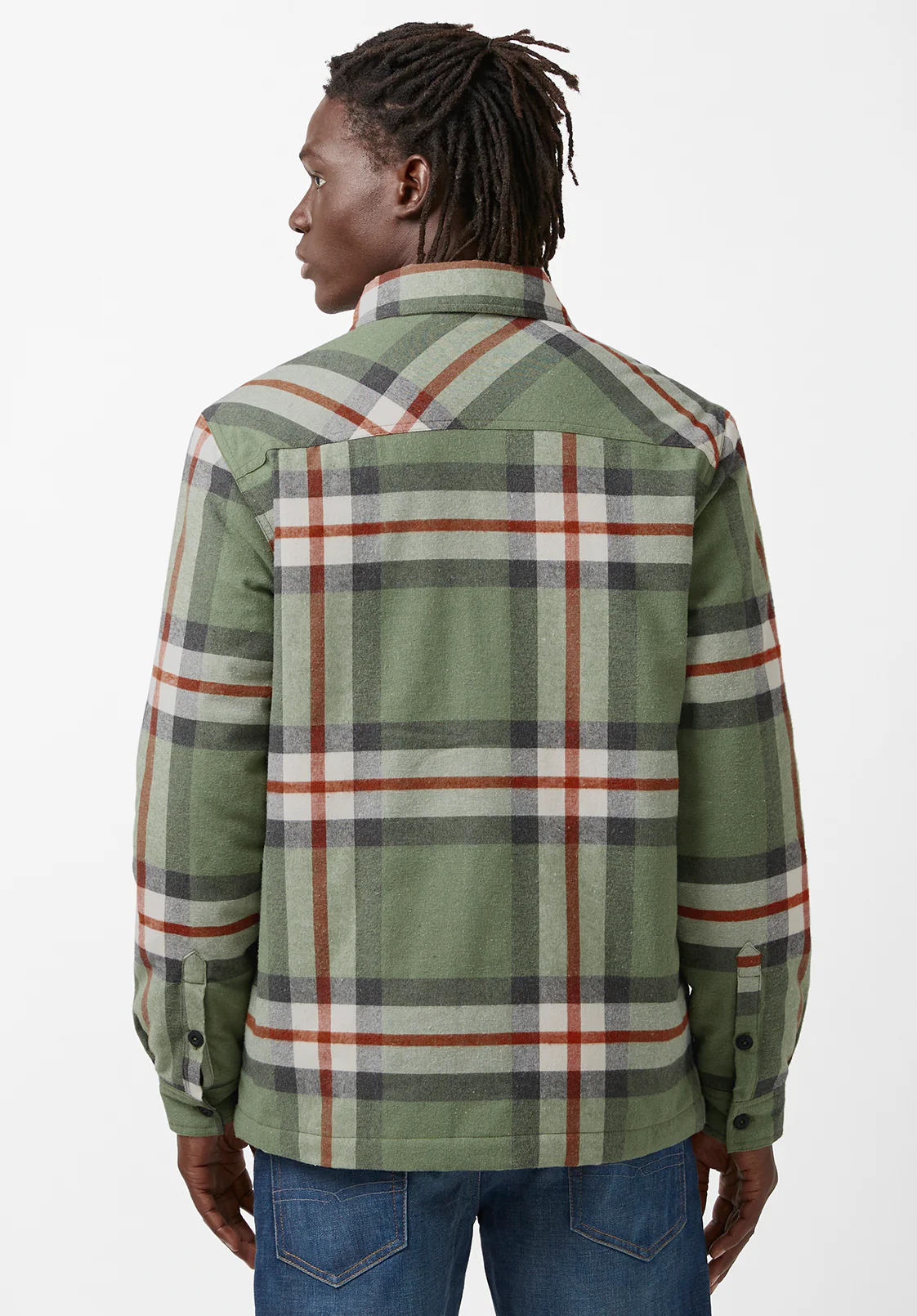 Jomon Men’s Shacket in Green Grey Plaid - BM24103 - Image 3