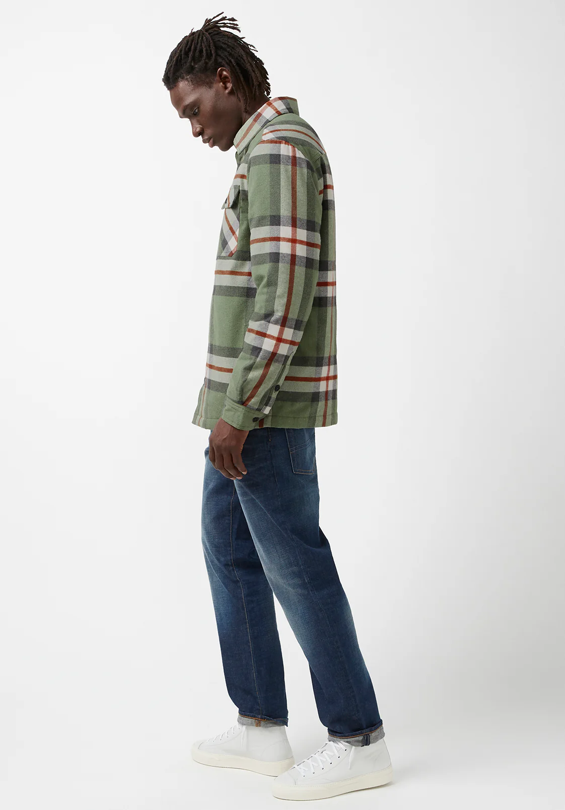 Jomon Men’s Shacket in Green Grey Plaid - BM24103 - Image 6