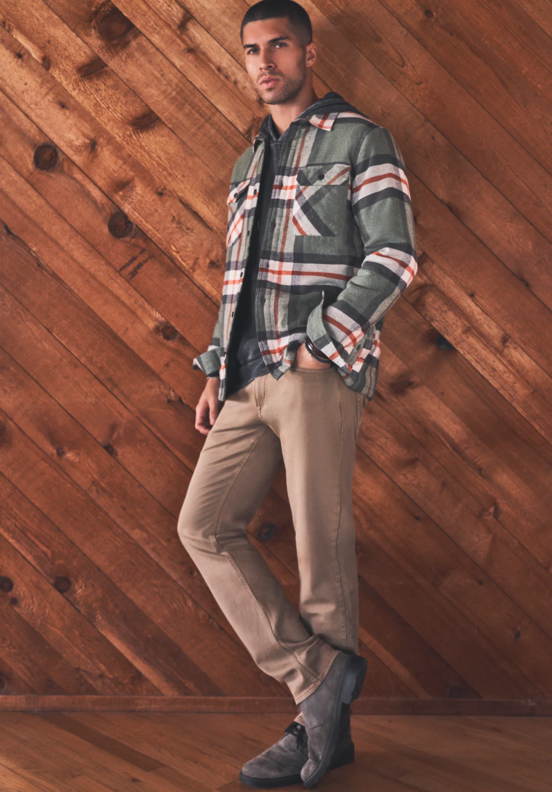 Jomon Men’s Shacket in Green Grey Plaid - BM24103 - Image 7