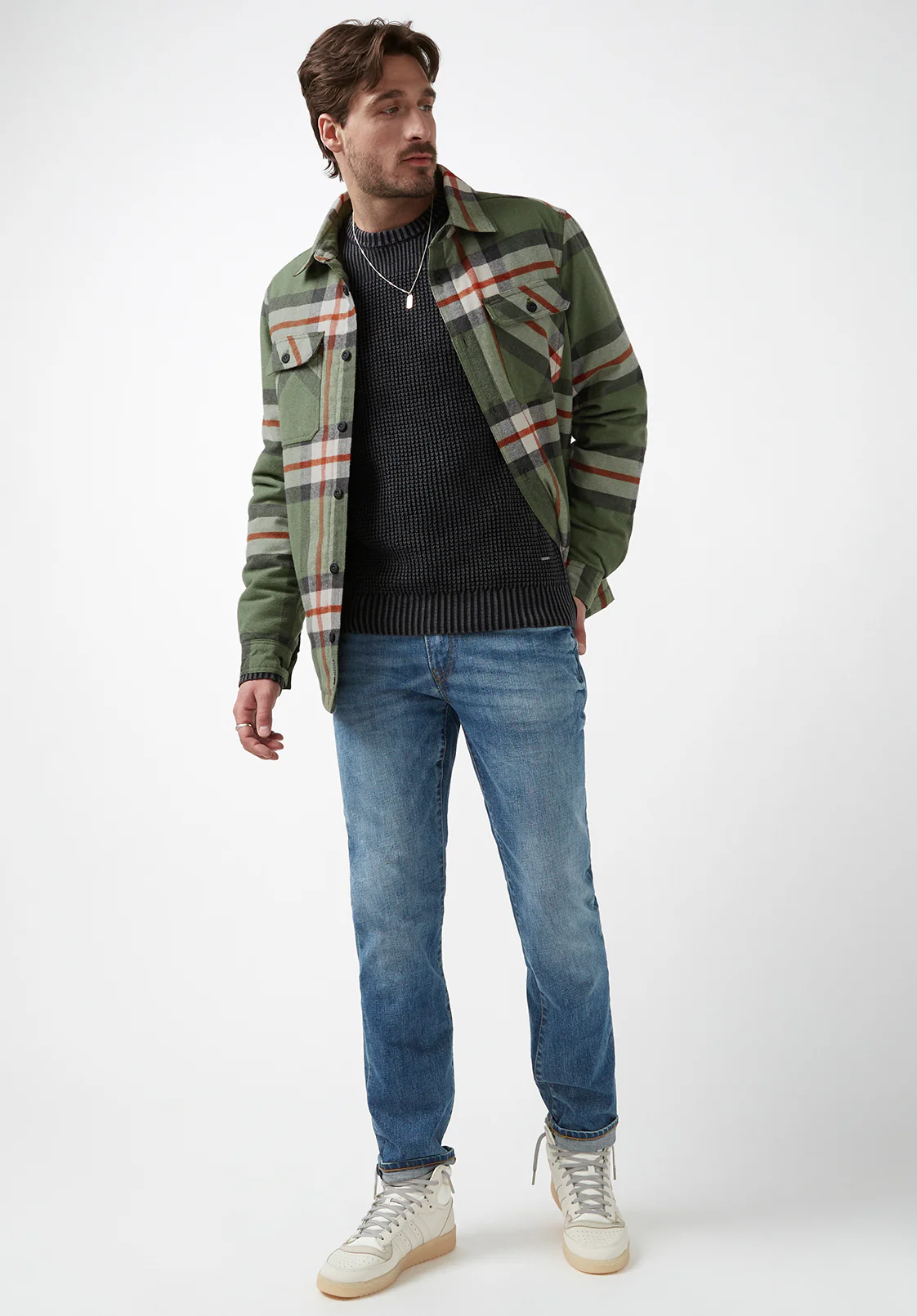 Jomon Men’s Shacket in Green Grey Plaid - BM24103 - Image 8