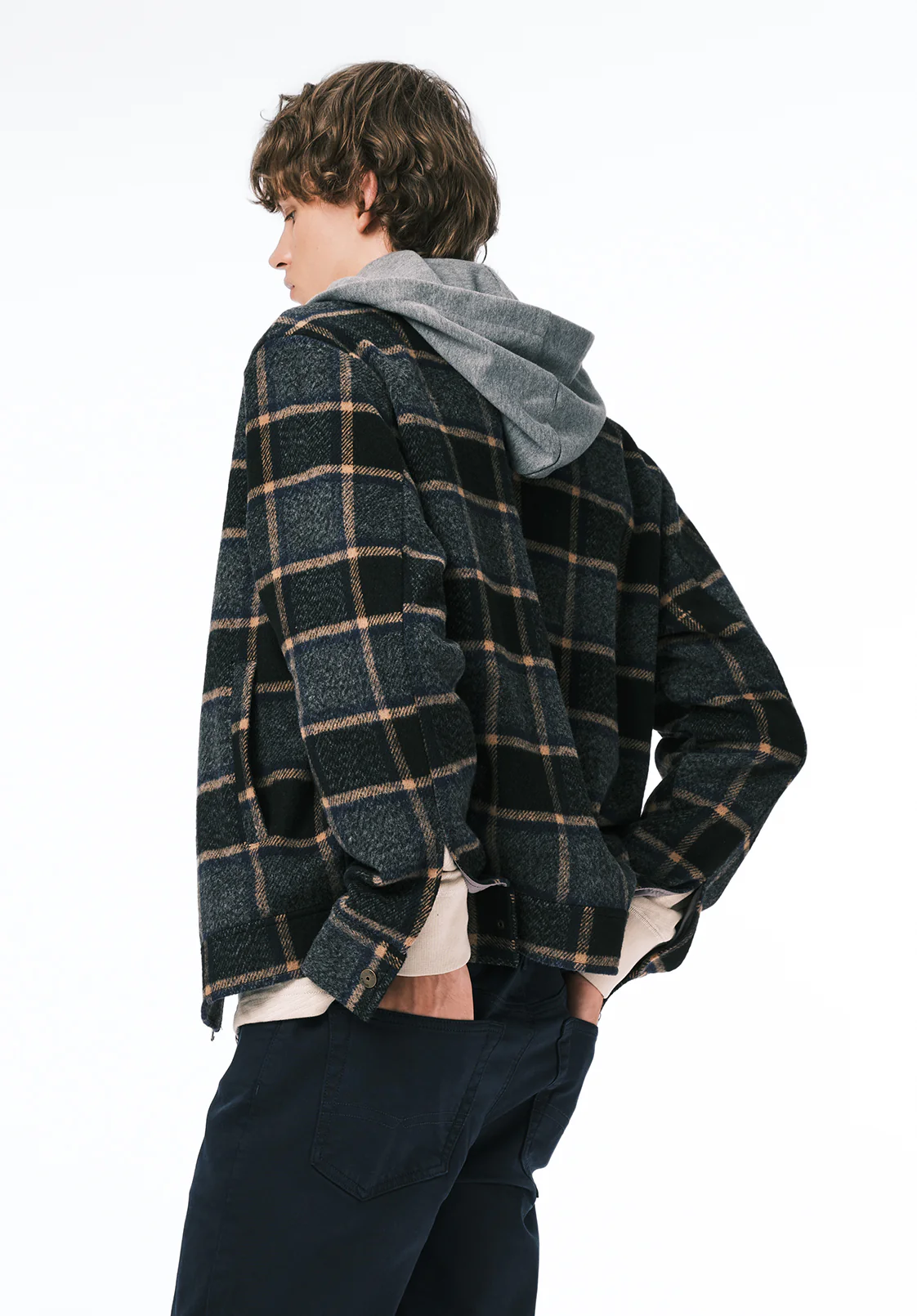 Jude Men's Boxy Plaid Jacket, Charcoal - BM24701 - Image 4