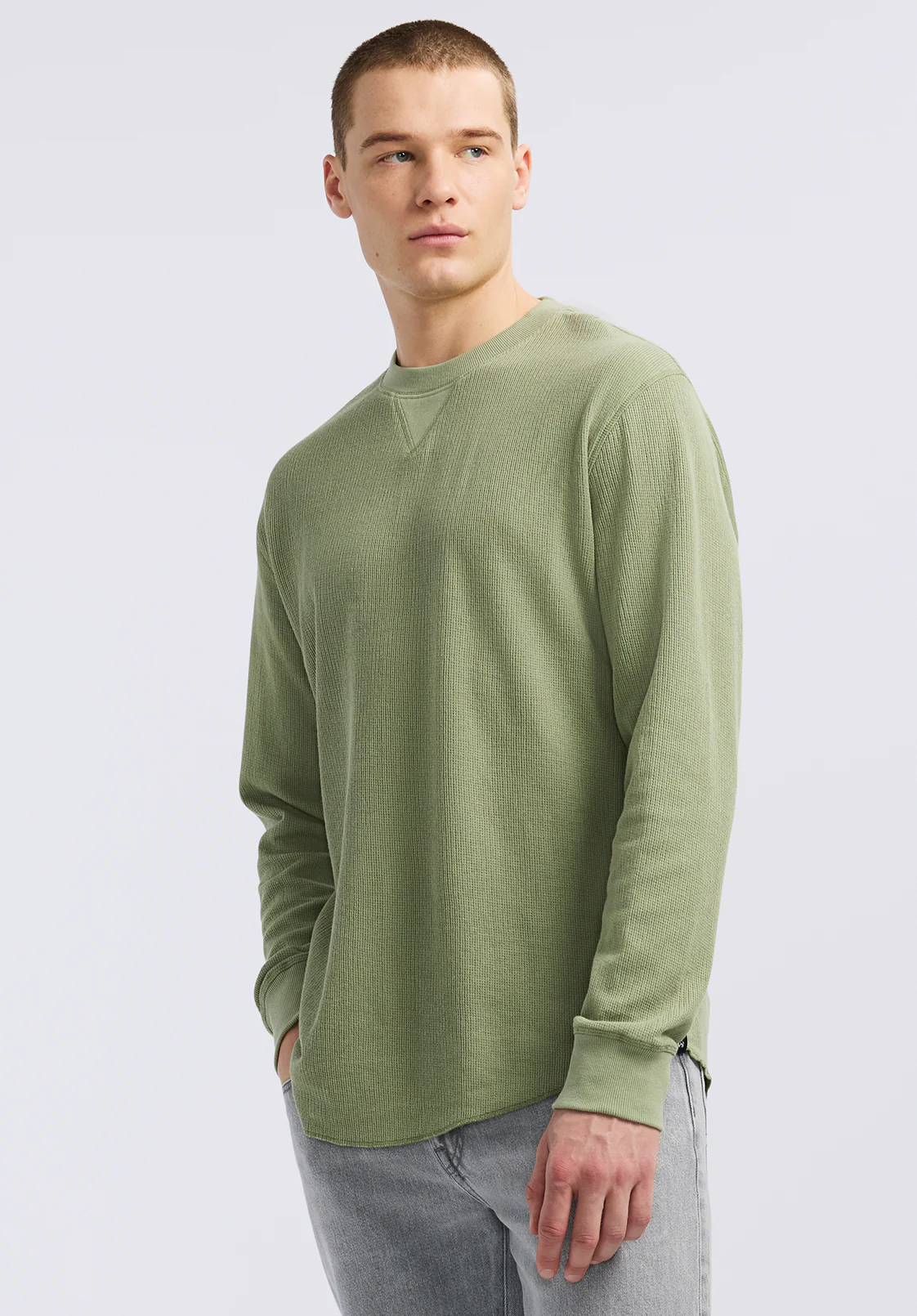 Kaleb Men's Long-Sleeve Crewneck Top, Hedge Green - BM24624 - Image 3
