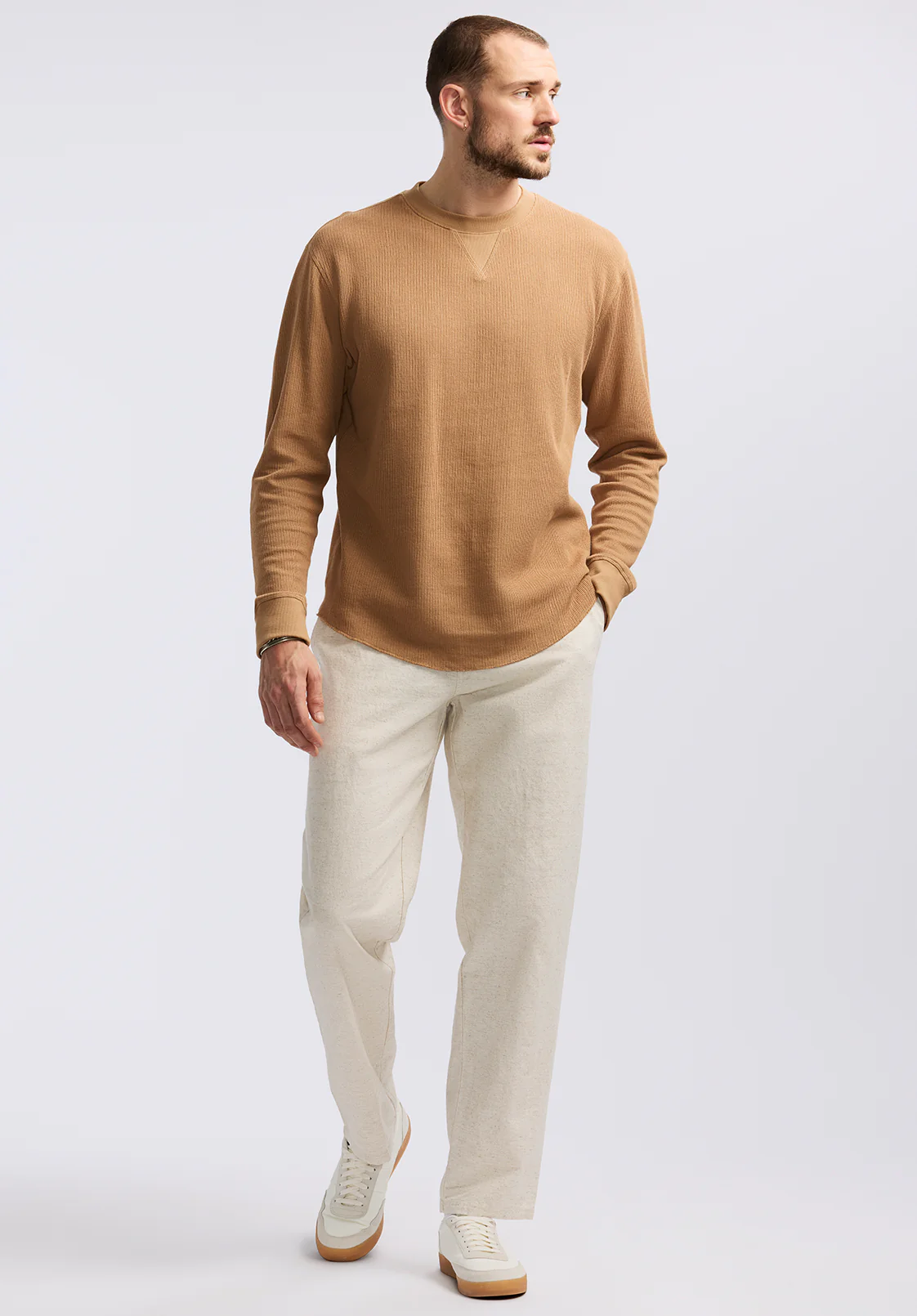 Kaleb Men's Long-Sleeve Crewneck Top, Woodsmoke - BM24624