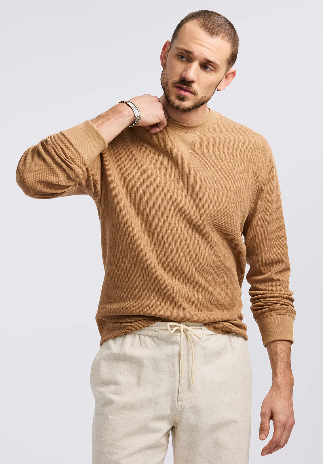 Kaleb Men's Long-Sleeve Crewneck Top, Woodsmoke - BM24624 - Image 2