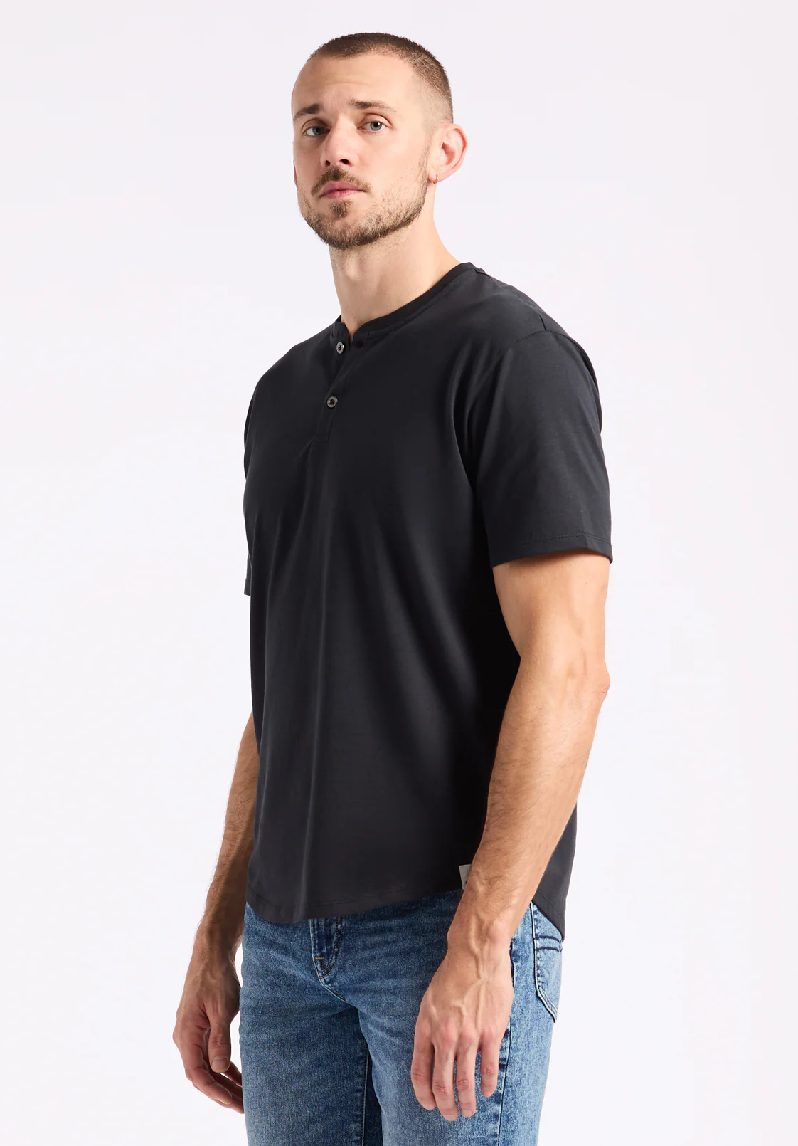 Kamel Men's Short-Sleeve Jersey Henley Top, Black - BM24602 - Image 3