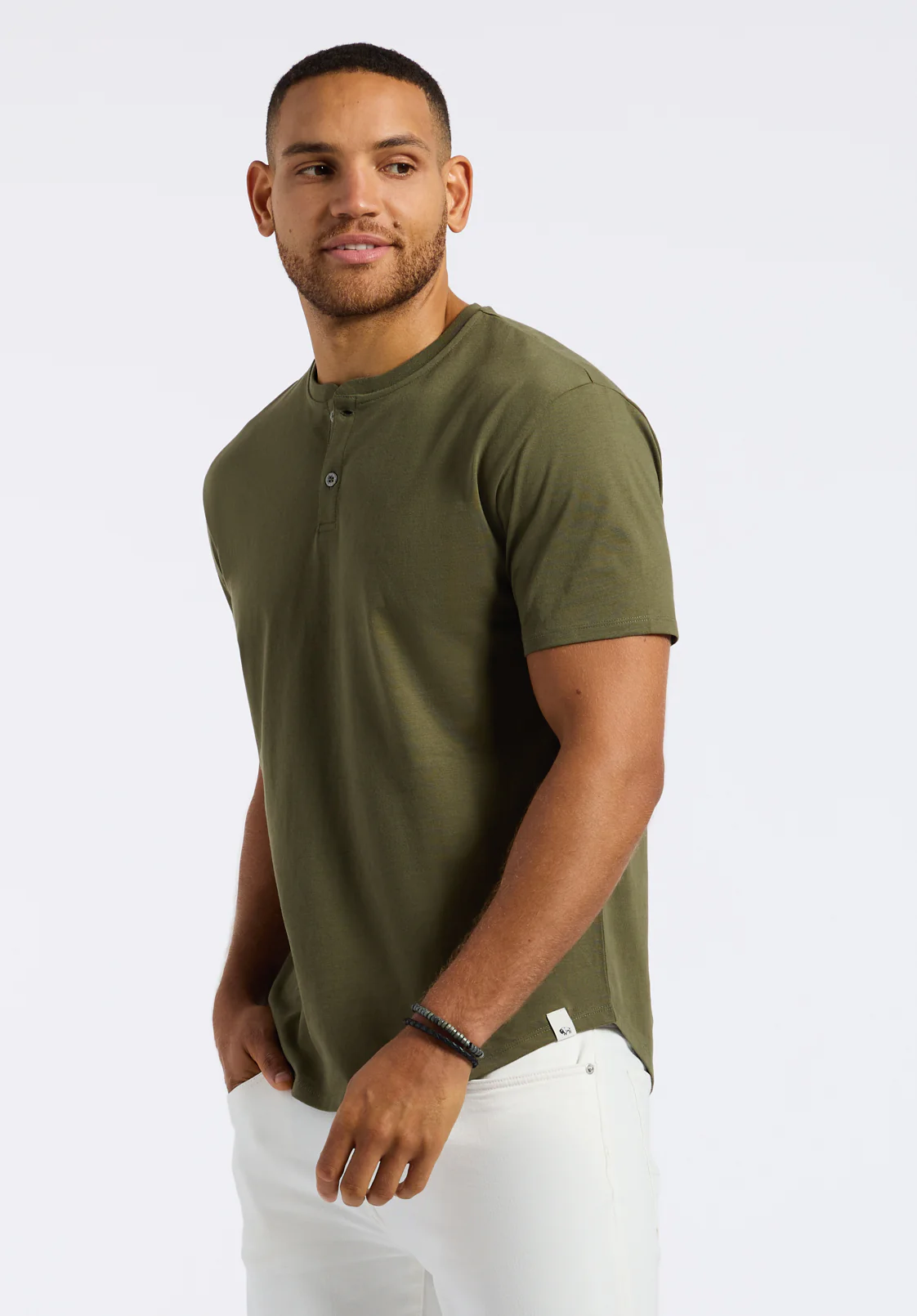 Kamel Men's Short Sleeve Single Jersey Henley Top, Fern - BM24602 - Image 3