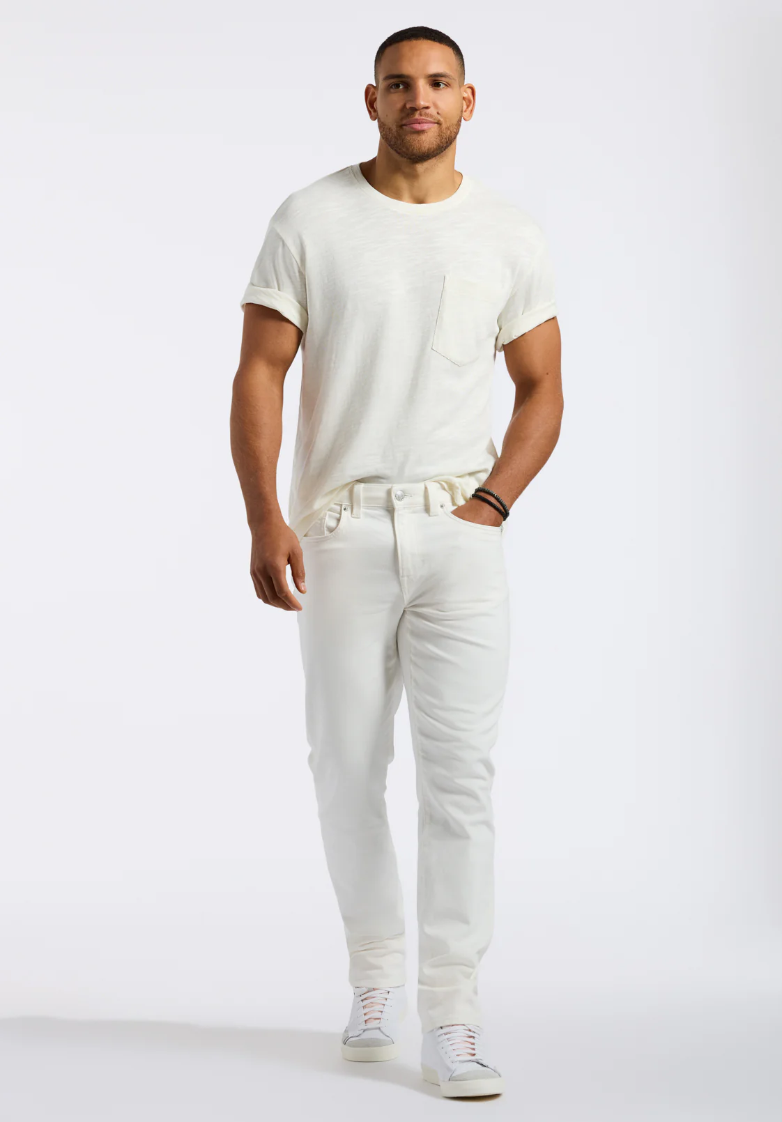 Kander Men's Slub Knit Crew Neck Pocket T-Shirt, Milk - BM24606