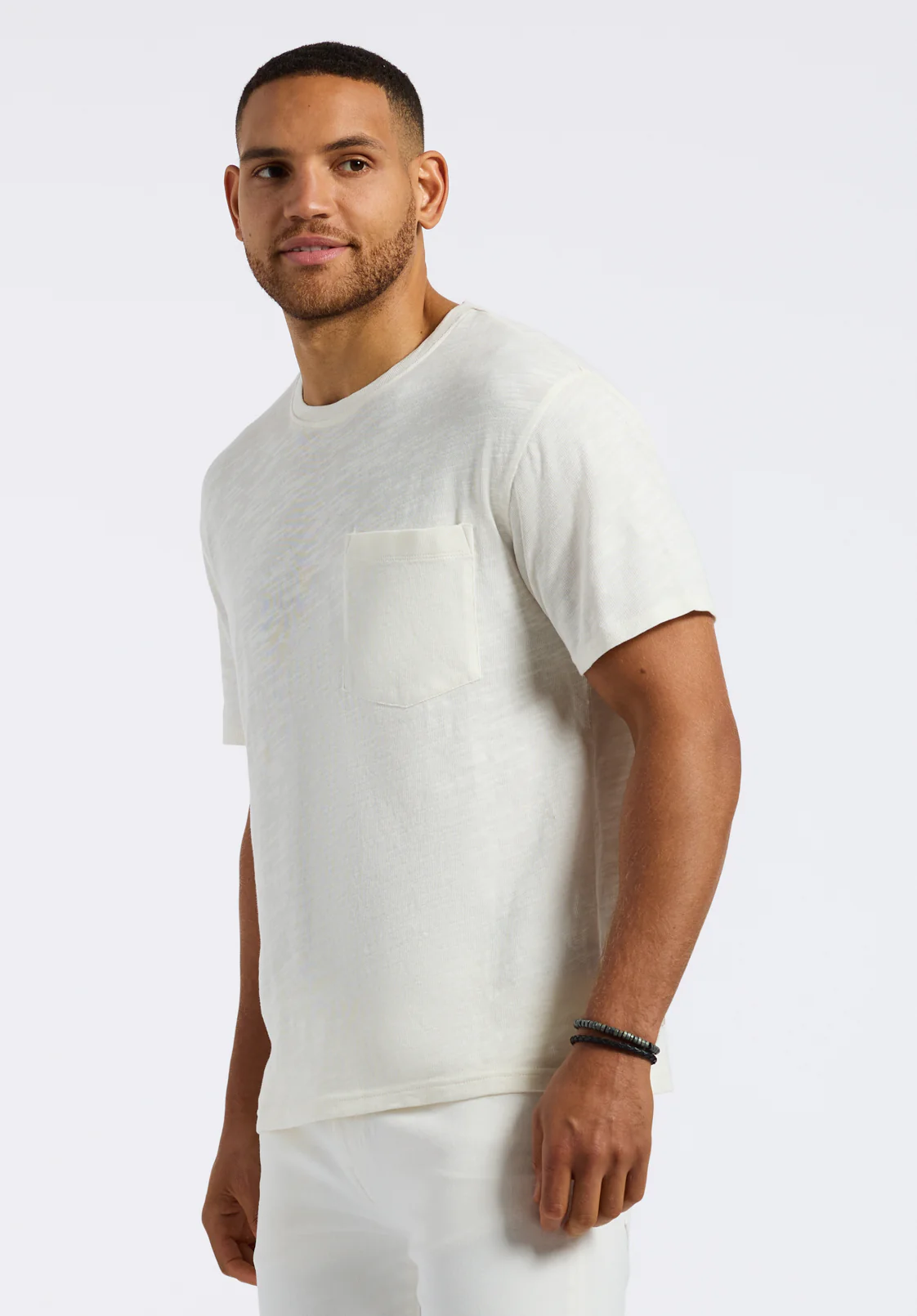 Kander Men's Slub Knit Crew Neck Pocket T-Shirt, Milk - BM24606 - Image 2