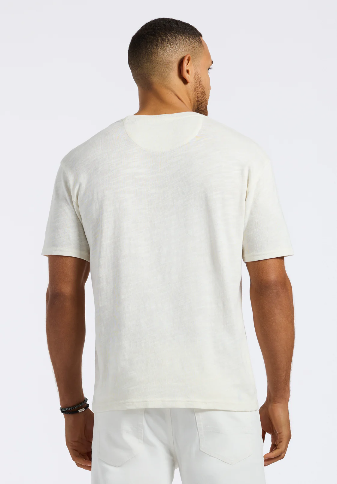 Kander Men's Slub Knit Crew Neck Pocket T-Shirt, Milk - BM24606 - Image 3