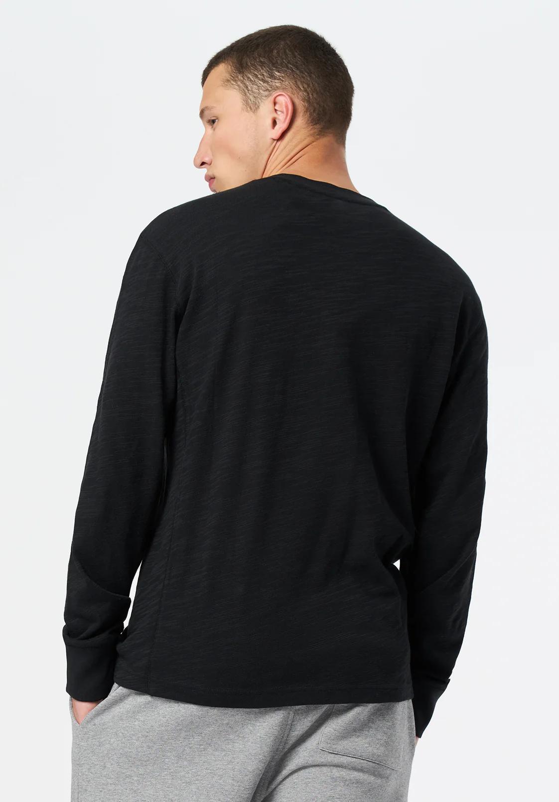 Kandid Men's Long-Sleeve Relaxed Henley Top, Black - BM24660 - Image 4