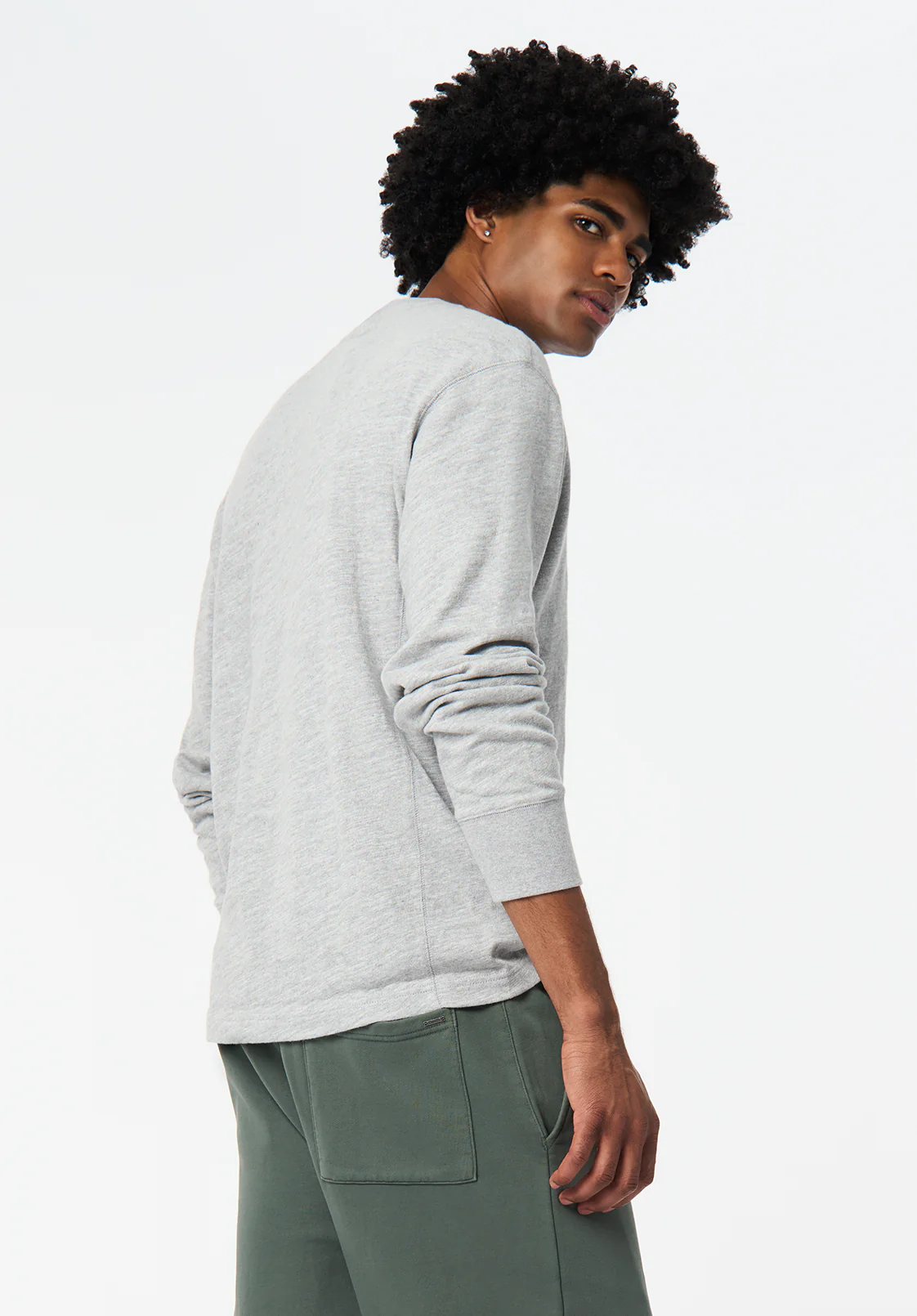 Kandid Men's Long-Sleeve Relaxed Henley Top, Heather Grey - BM24660 - Image 2