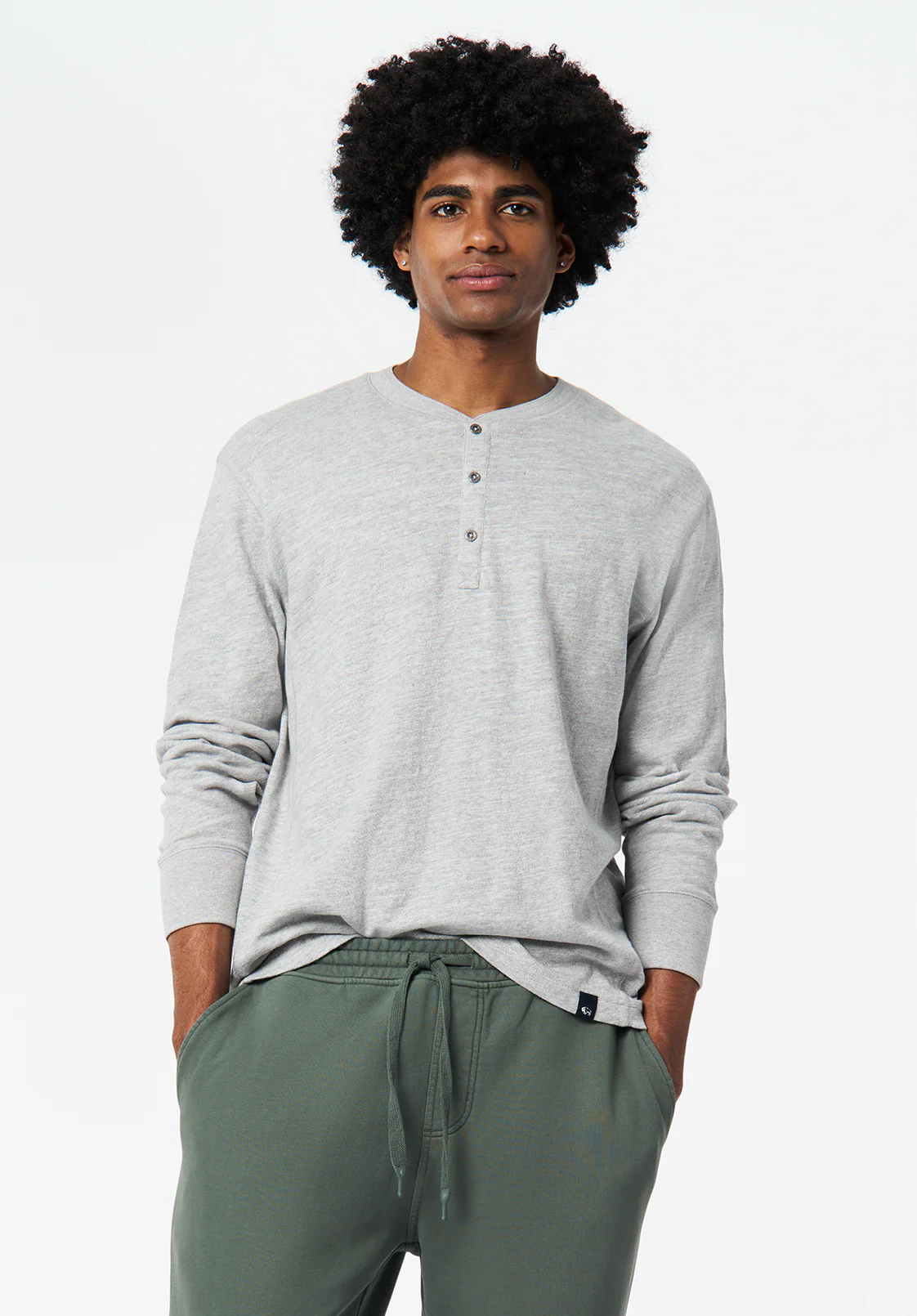 Kandid Men's Long-Sleeve Relaxed Henley Top, Heather Grey - BM24660 - Image 3