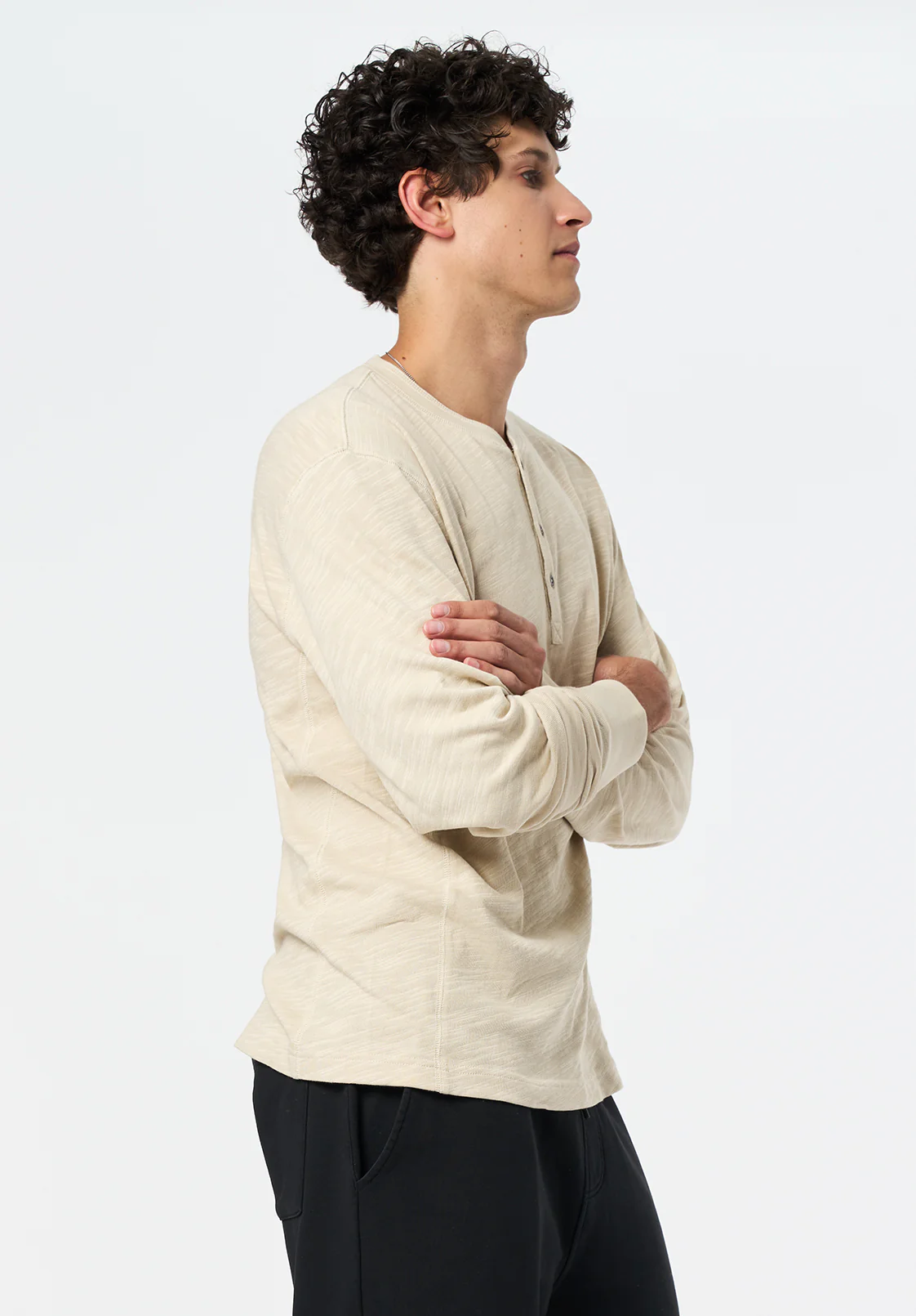 Kandid Men's Long-Sleeve Relaxed Henley Top, Peyote - BM24660 - Image 3