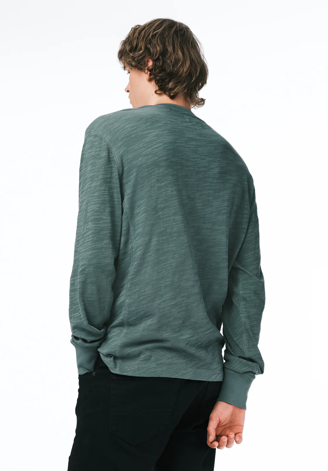 Kandid Men's Long-Sleeve Relaxed Henley Top, Dark Forest - BM24660 - Image 4