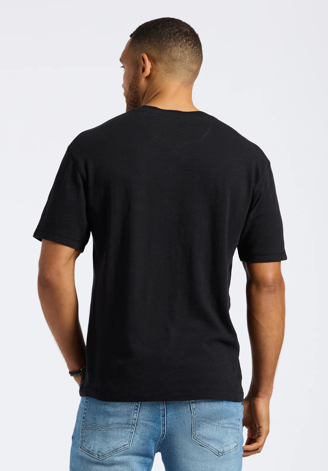 Kandido Men's Short Sleeve Slub Jersey Relaxed Henley Top, Black - BM24605 - Image 3