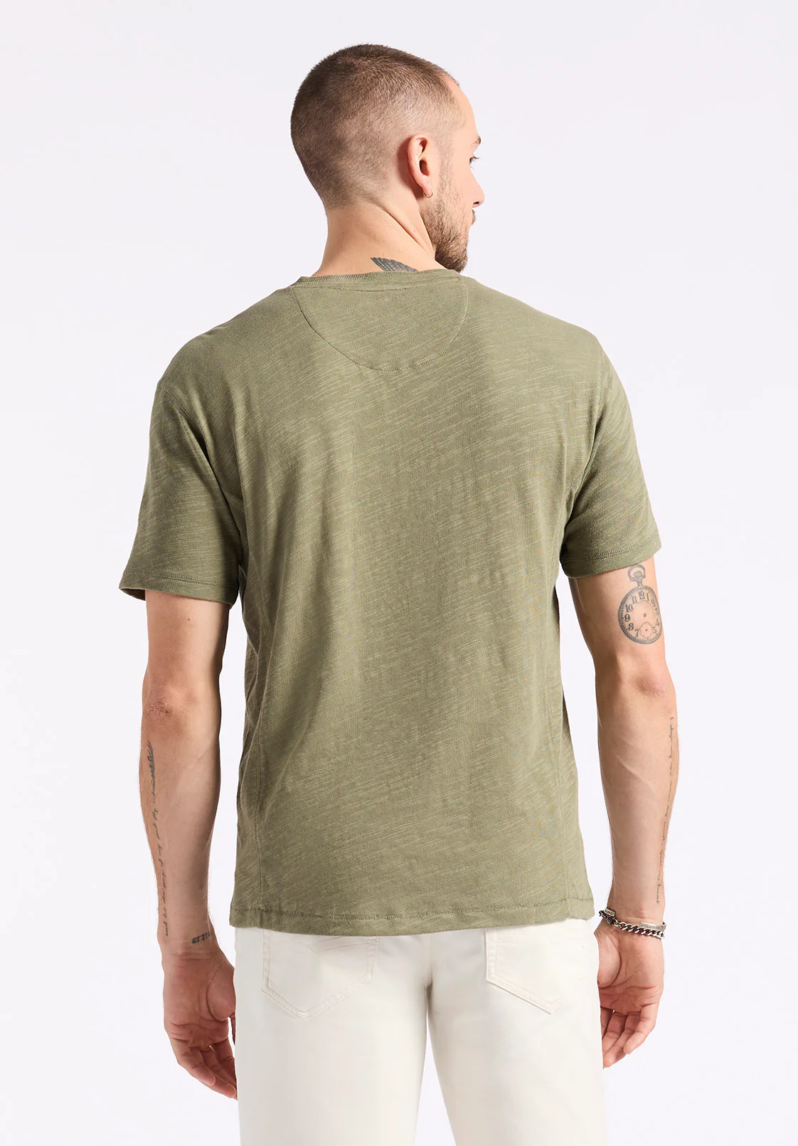 Kandido Men's Short Sleeve Slub Jersey Relaxed Henley Top, Army Green - BM24605 - Image 4