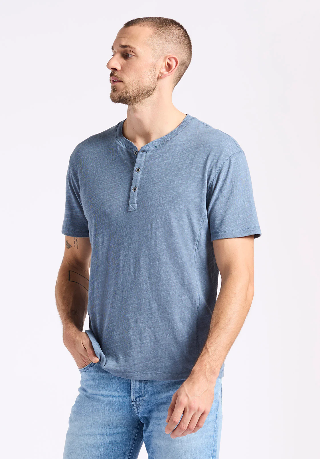 Kandido Men's Short Sleeve Slub Jersey Relaxed Henley Top, Mirage Blue - BM24605 - Image 3