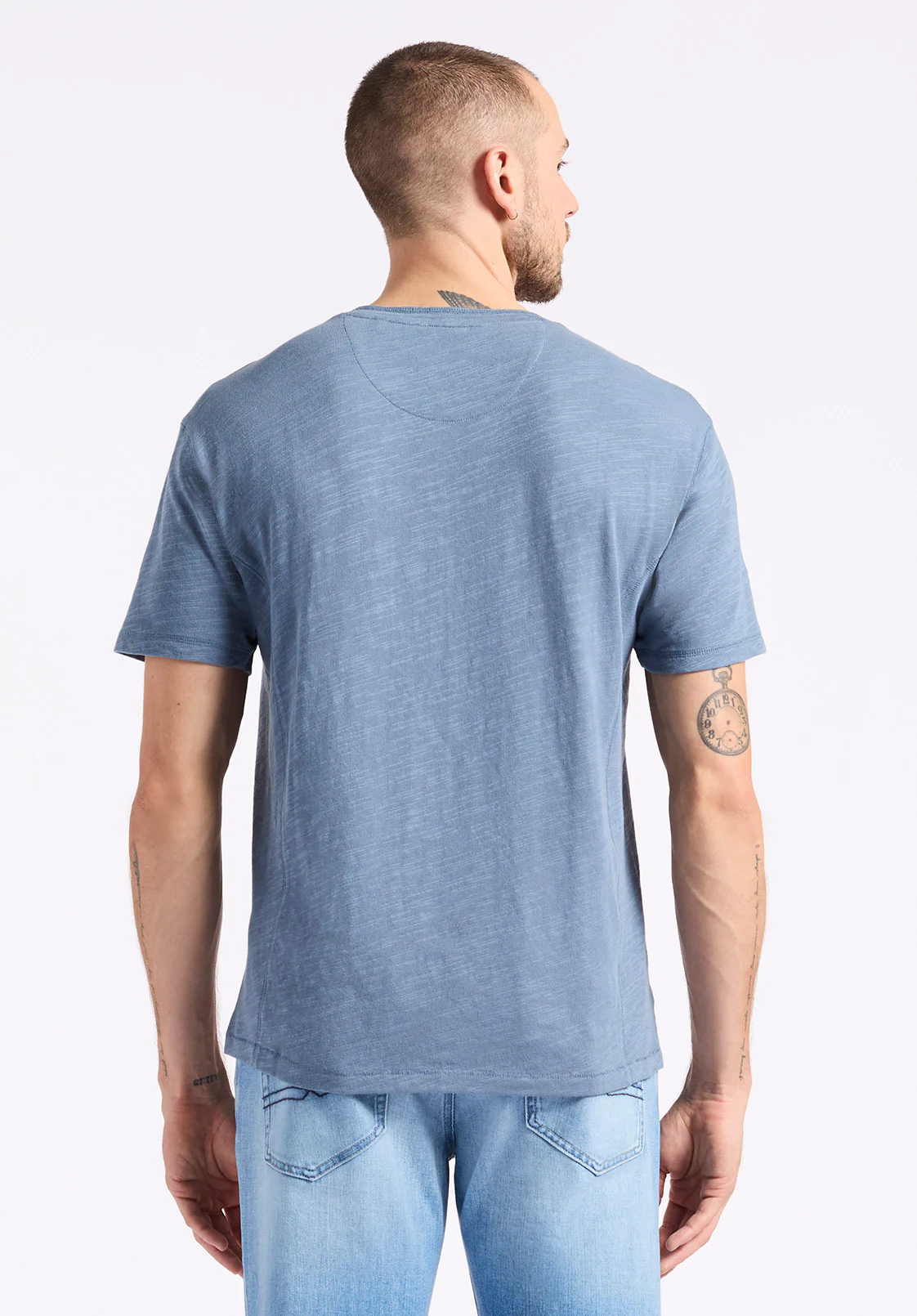 Kandido Men's Short Sleeve Slub Jersey Relaxed Henley Top, Mirage Blue - BM24605 - Image 4