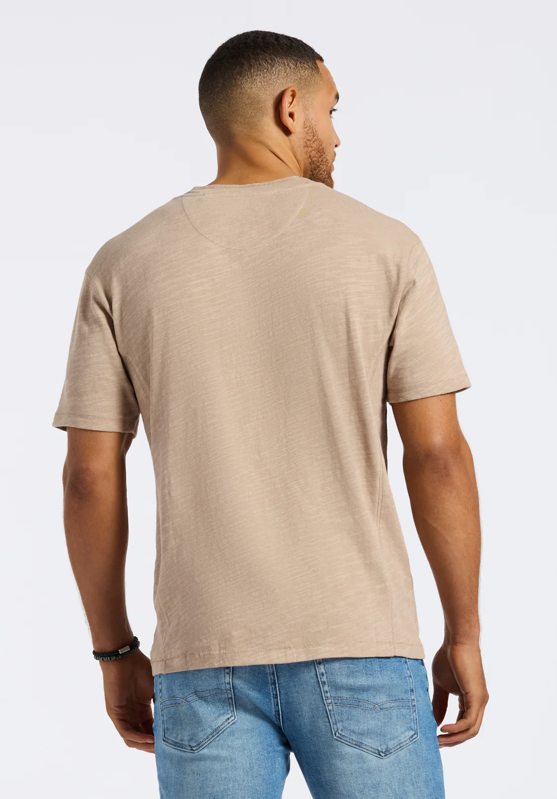 Kandido Men's Short Sleeve Slub Jersey Relaxed Henley Top, Tuffet Beige - BM24605 - Image 3