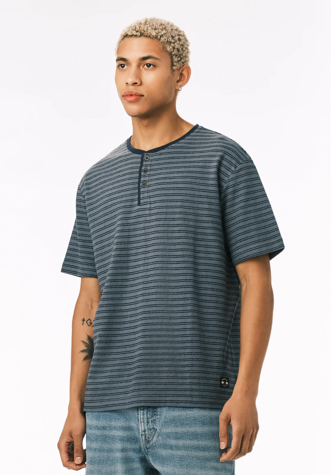 Kandido Men’s Striped Short Sleeve Henley, Mirage - BM24805 - Image 3