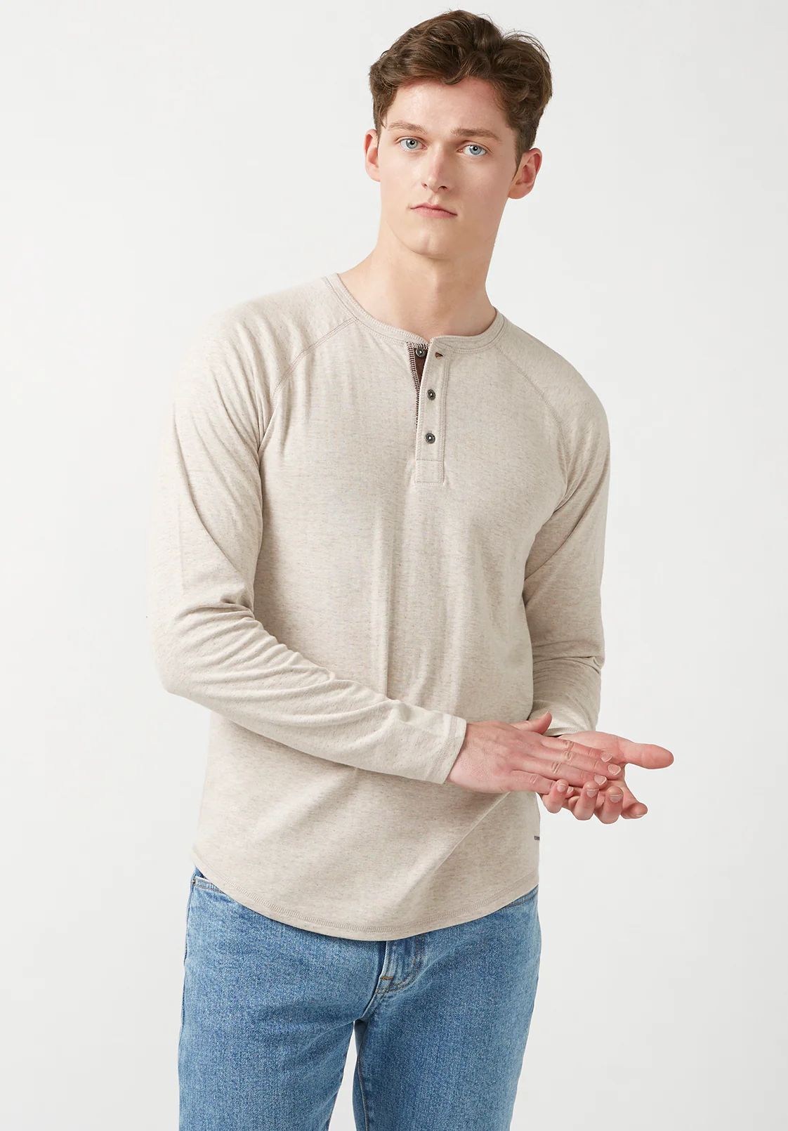 Kariver Men's Long-Sleeve Henley Top in Milk - BM24026 - Image 2