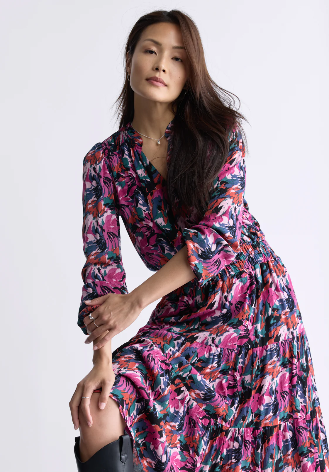 Karrigan Women's Long-Sleeve Midi Dress, Pink Floral - WD0059F - Image 4