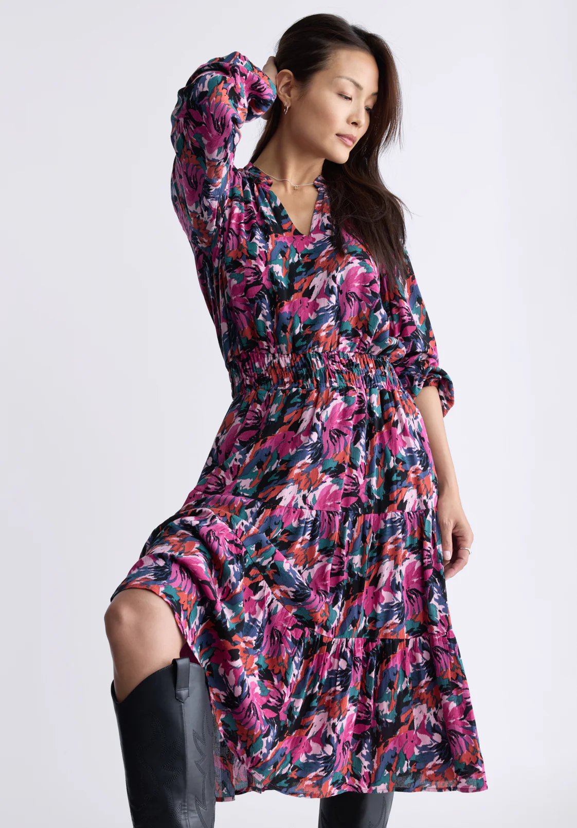 Karrigan Women's Long-Sleeve Midi Dress, Pink Floral - WD0059F - Image 5