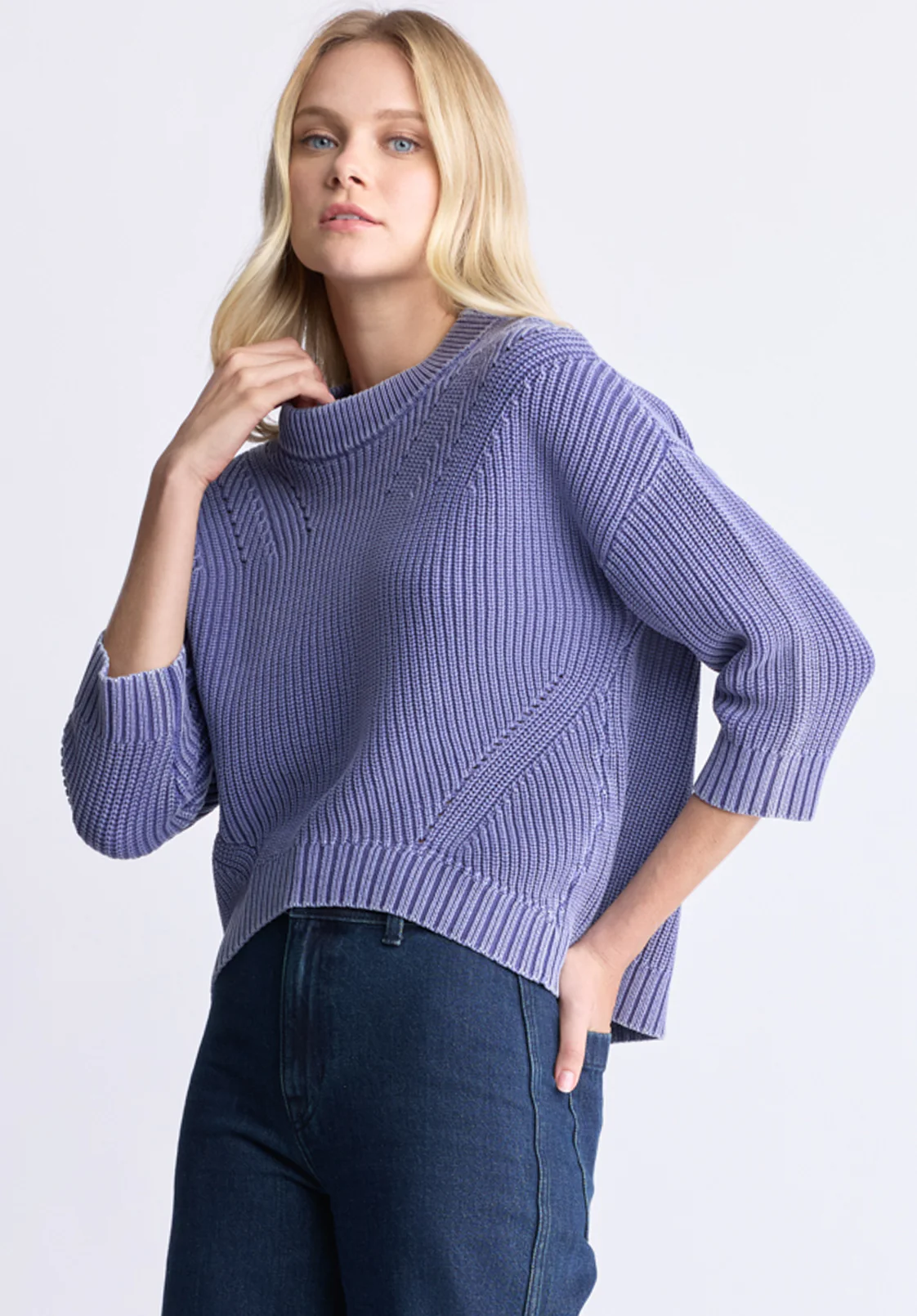 Kassanda Women's 3/4 Sleeve Knit Sweater, Blue - SW0100H - Image 3