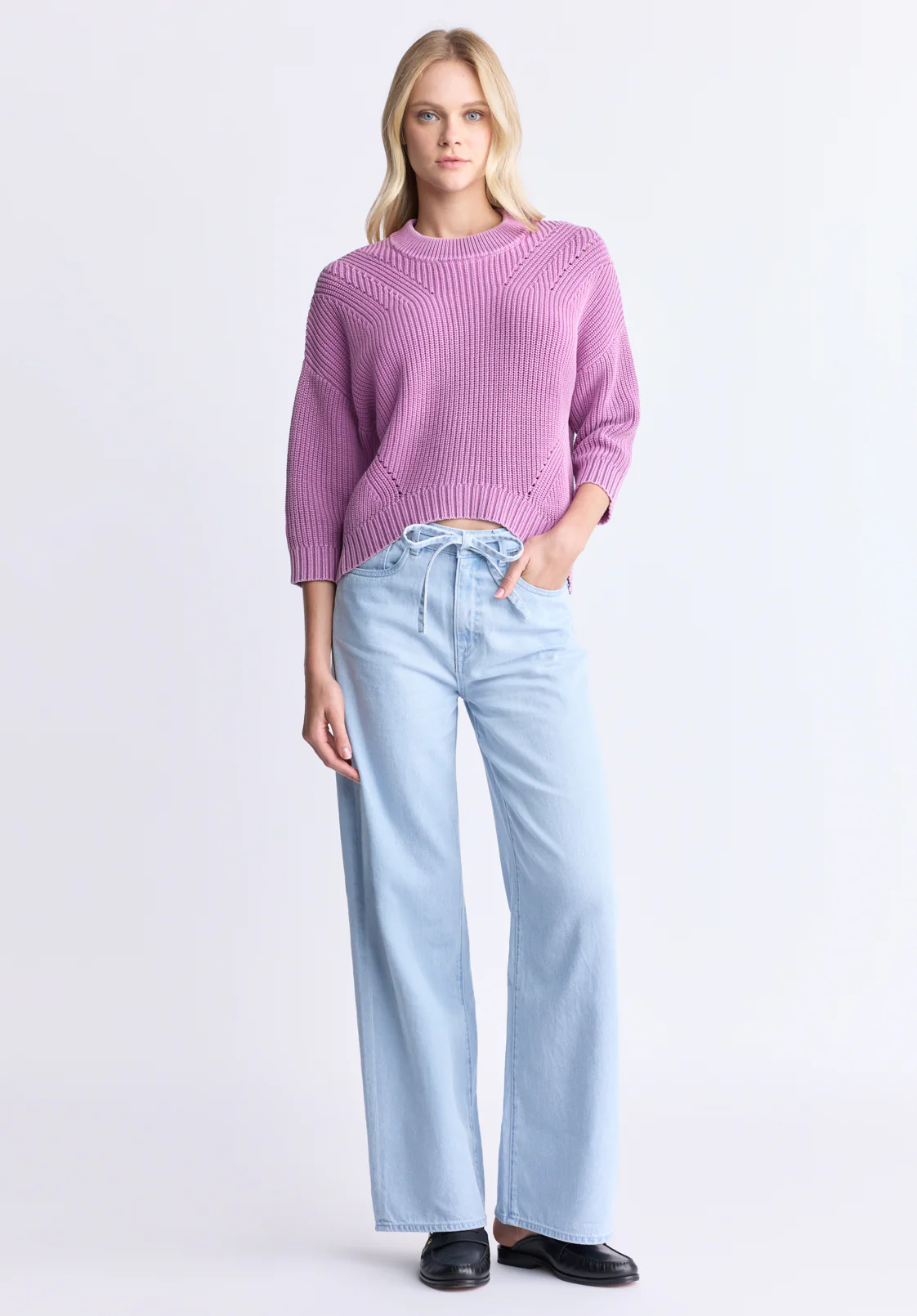 Kassanda Women's 3/4 Sleeve Knit Sweater, Purple - SW0100H