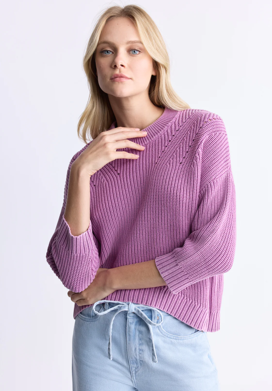 Kassanda Women's 3/4 Sleeve Knit Sweater, Purple - SW0100H - Image 2