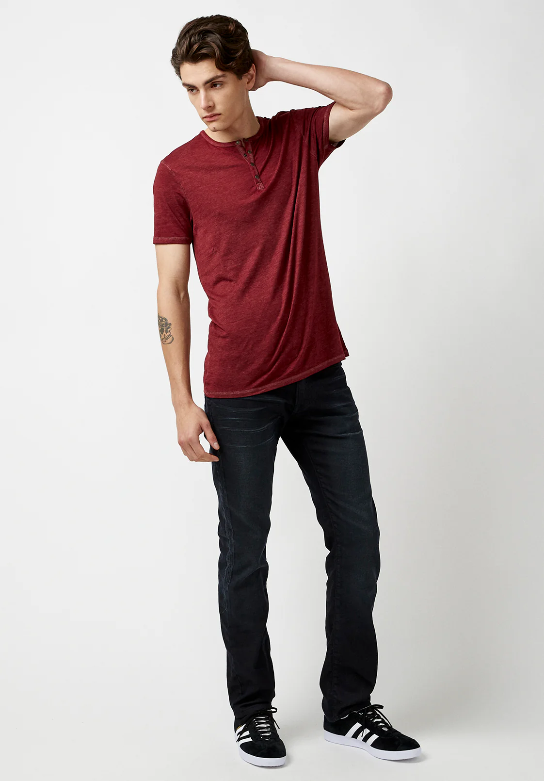 Kasum Buttoned Henley Men's T-Shirt in Dark Red - BM21411 - Image 4