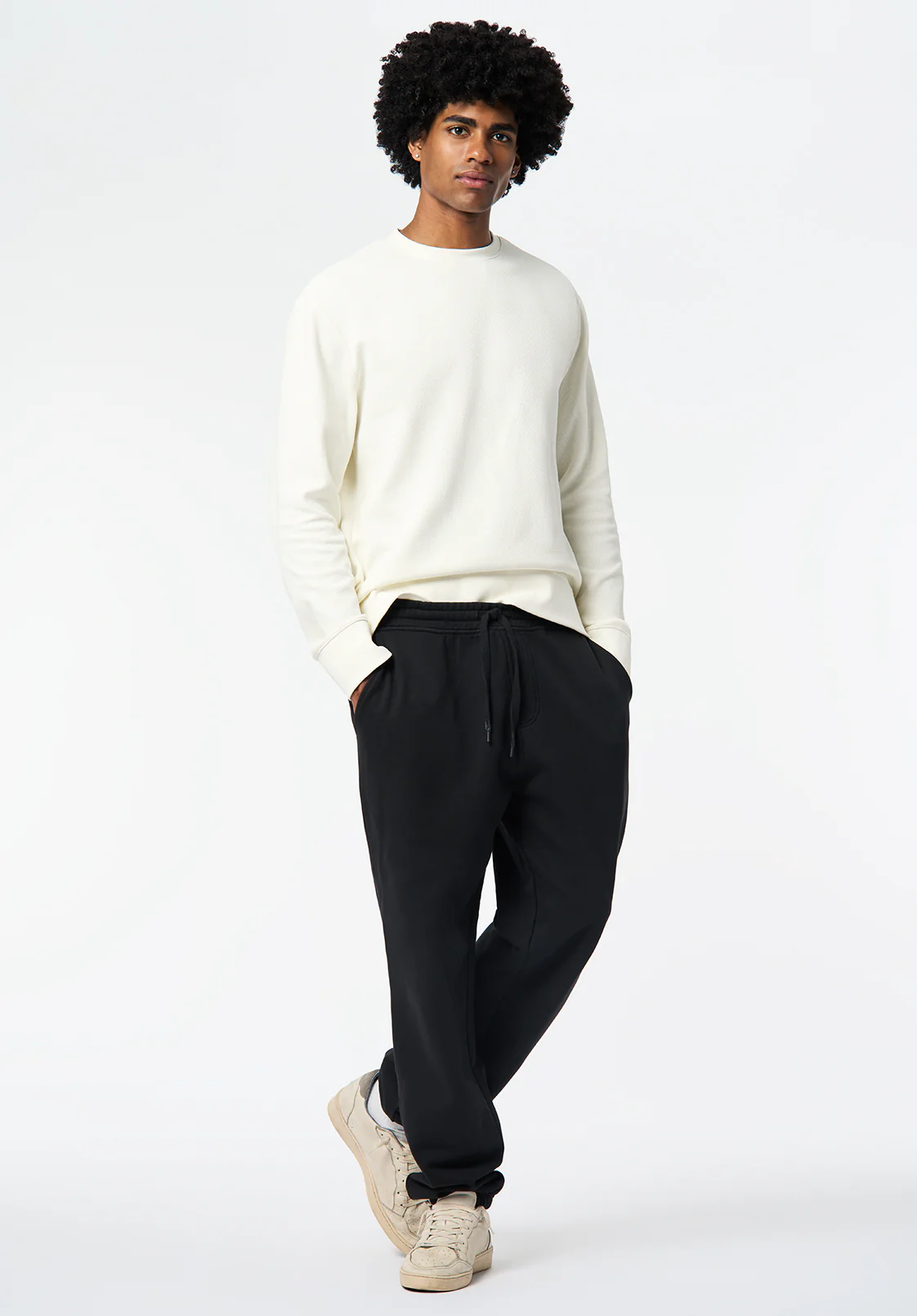 Kaya Men's Relaxed Crewneck Waffle Top, Milk - BM24671