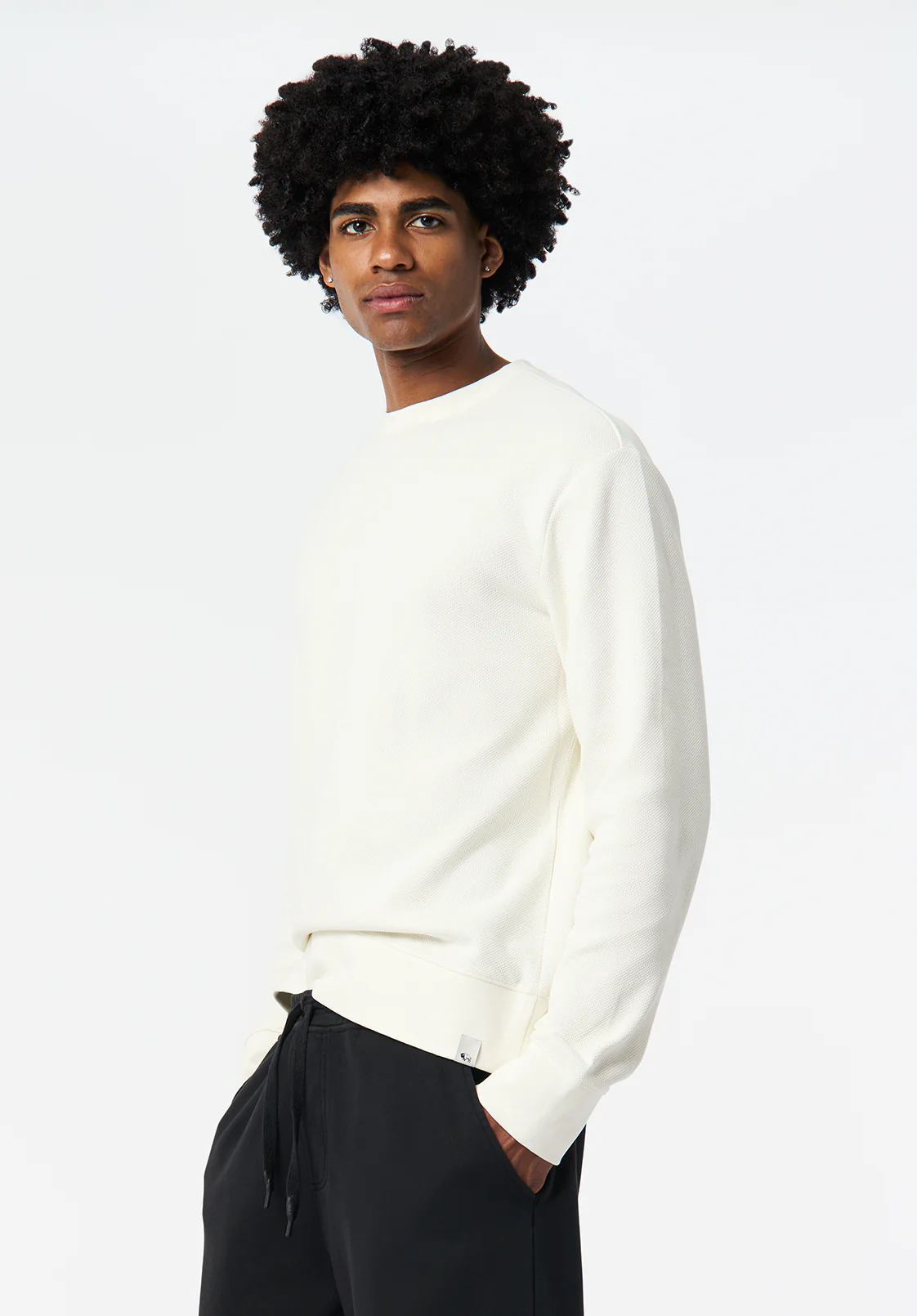 Kaya Men's Relaxed Crewneck Waffle Top, Milk - BM24671 - Image 2