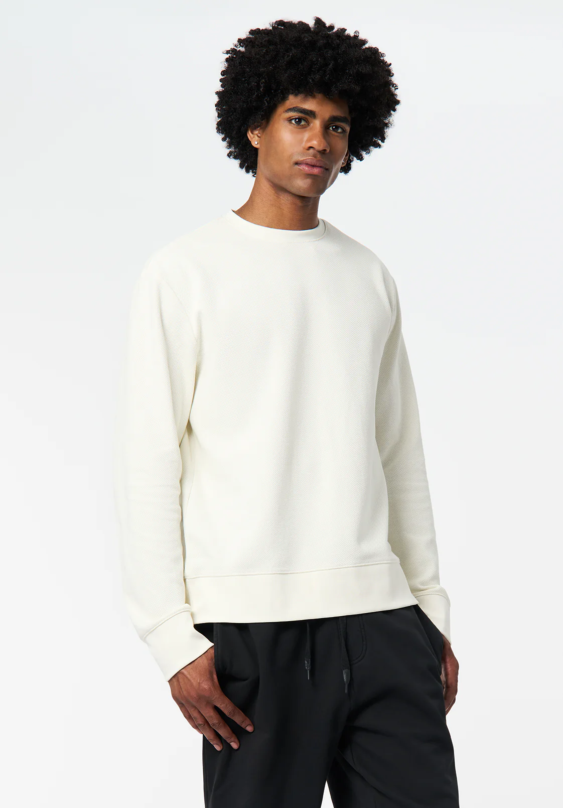 Kaya Men's Relaxed Crewneck Waffle Top, Milk - BM24671 - Image 3