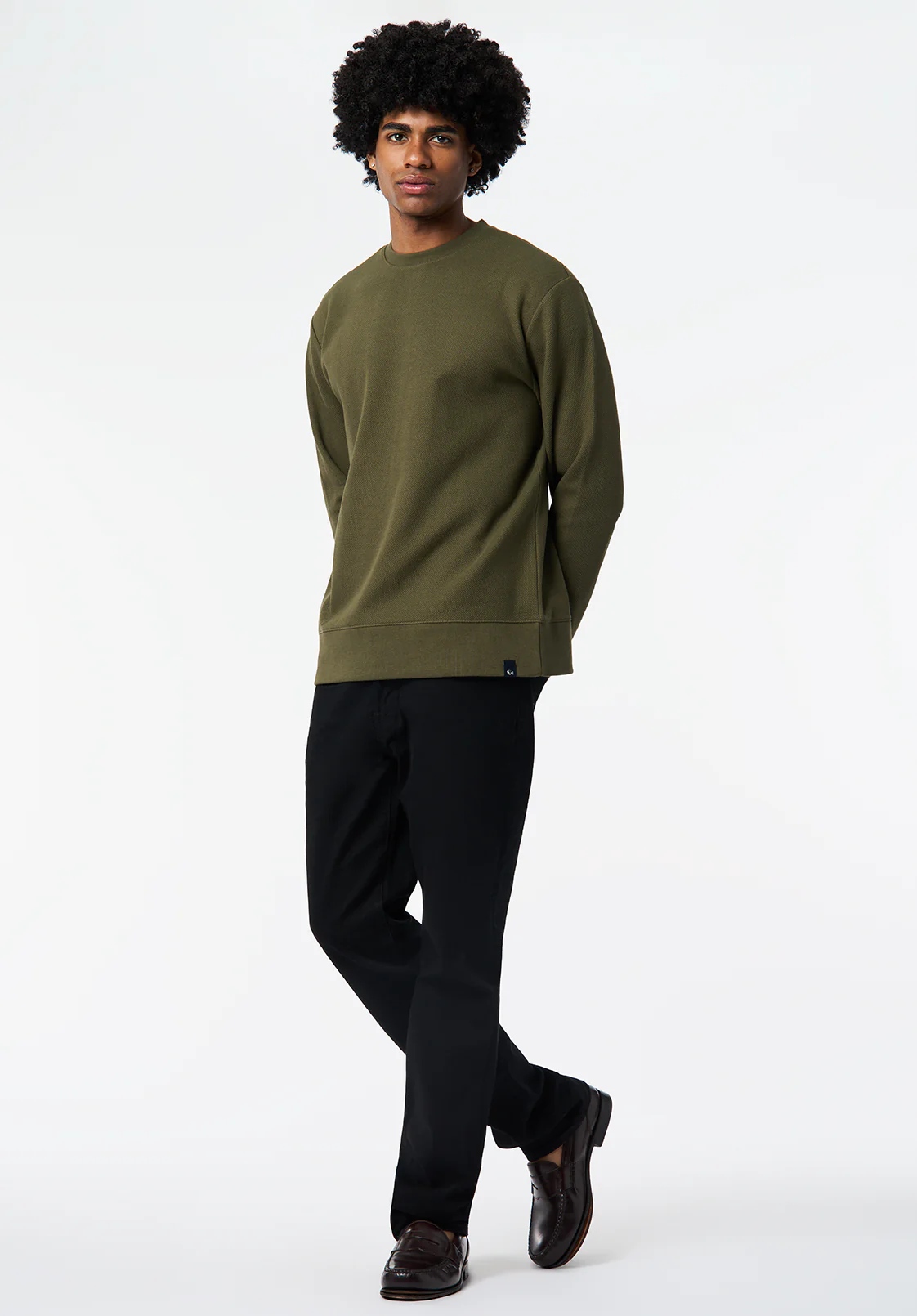 Kaya Men's Relaxed Crewneck Waffle Top, Fern - BM24671