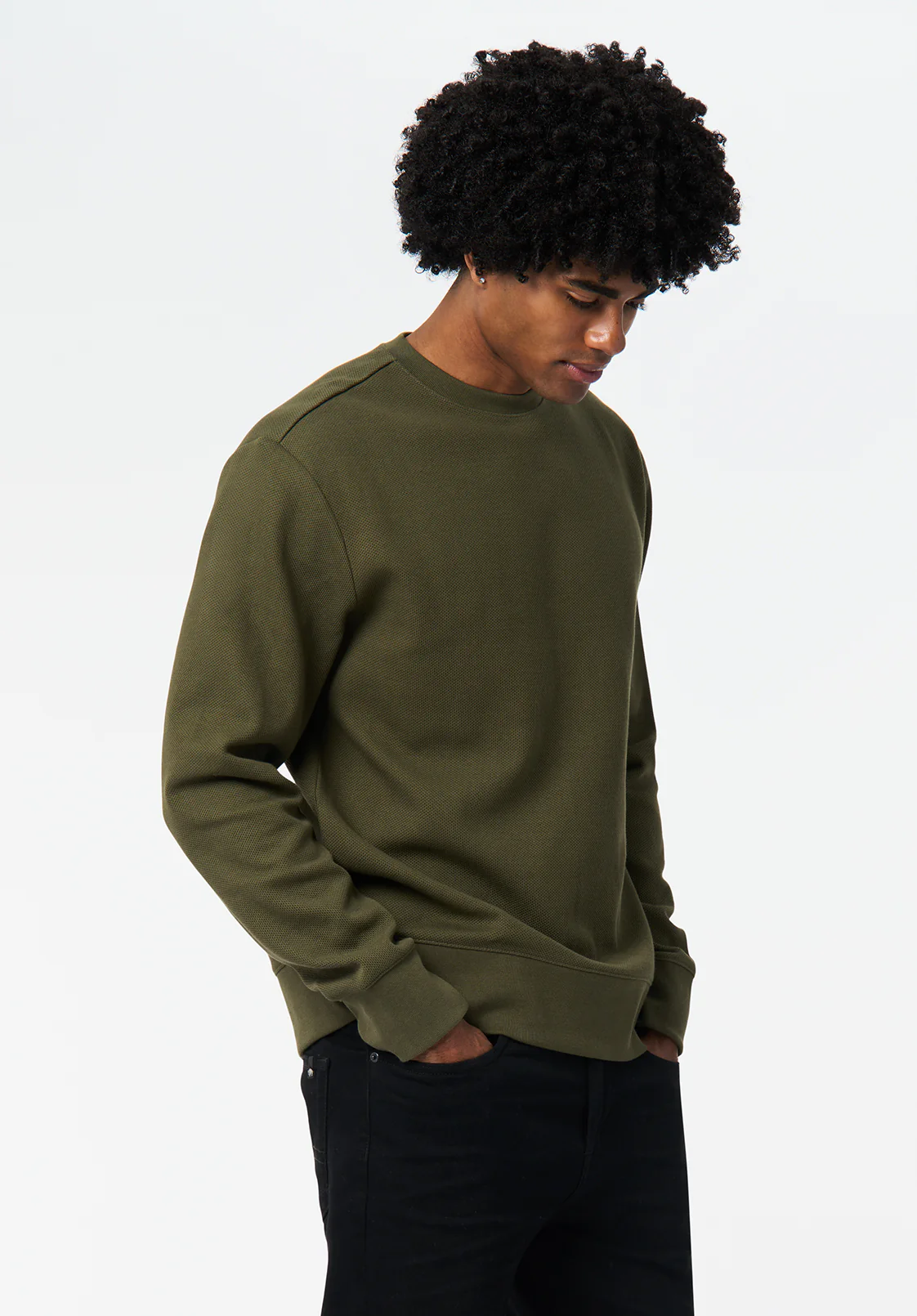 Kaya Men's Relaxed Crewneck Waffle Top, Fern - BM24671 - Image 2