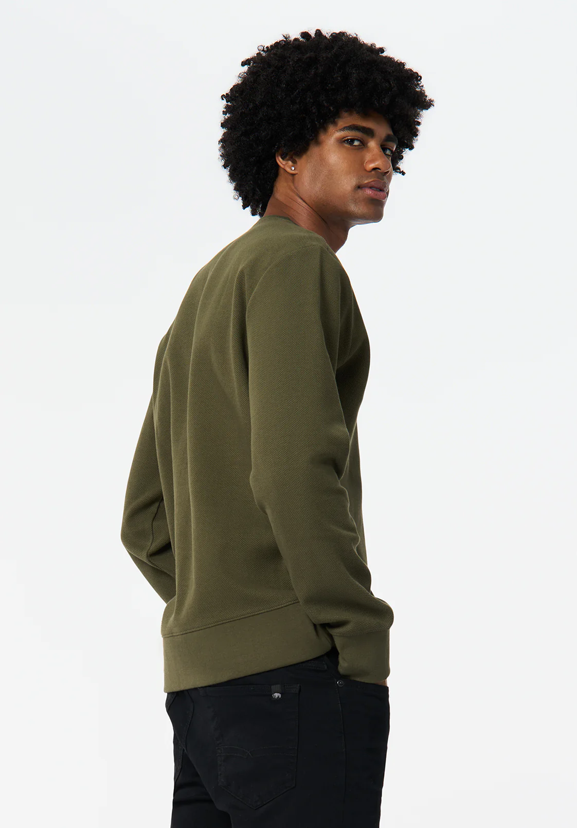 Kaya Men's Relaxed Crewneck Waffle Top, Fern - BM24671 - Image 4